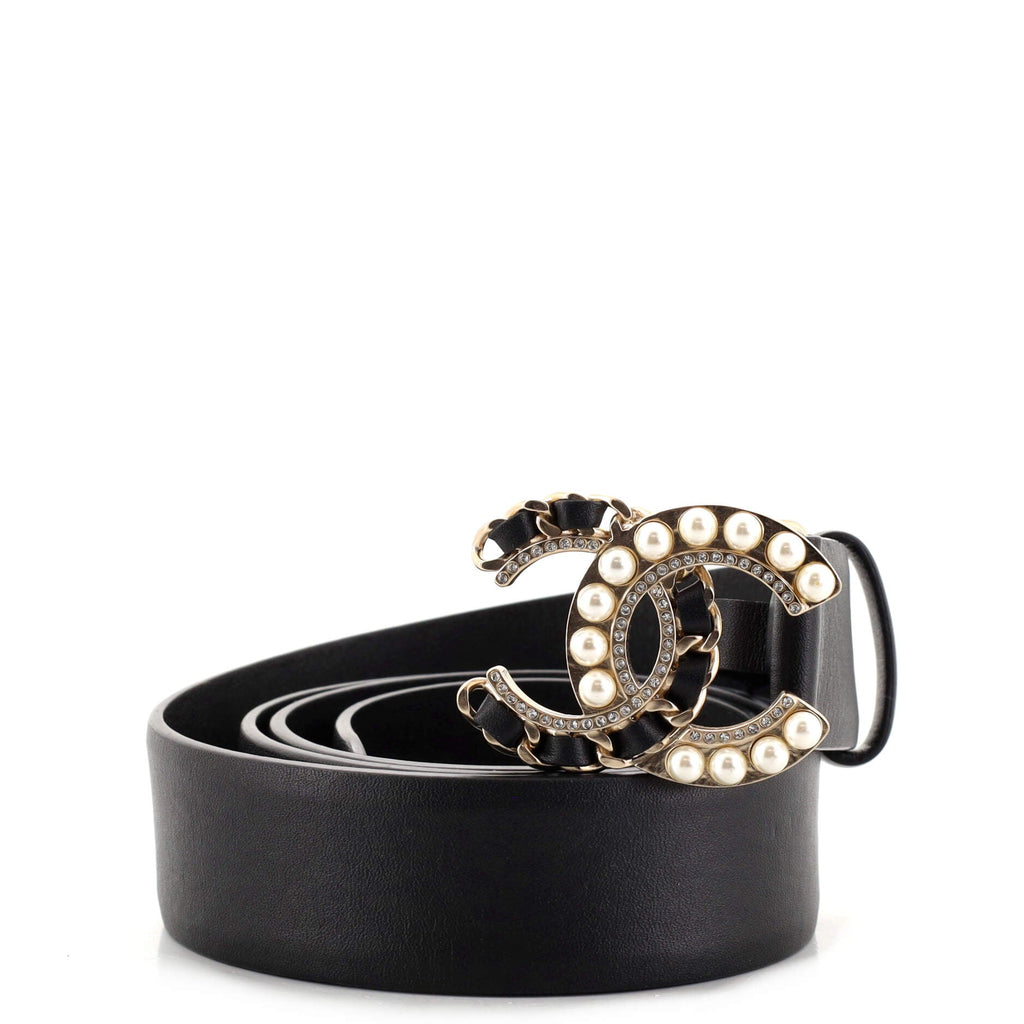 CC Belt Leather and Metal with Faux Pearls and Crystals Medium 85