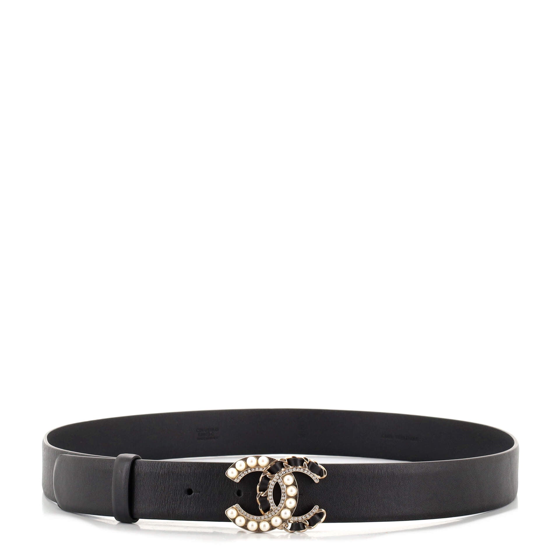 CC Belt Leather and Metal with Faux Pearls and Crystals Medium 85
