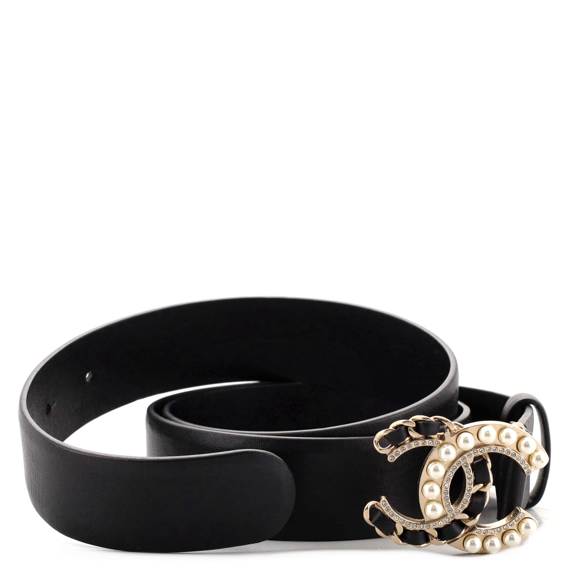 CC Belt Leather and Metal with Faux Pearls and Crystals Medium 85