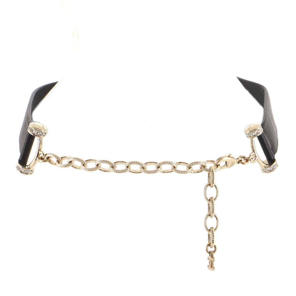 Spiked CC Choker Necklace Lambskin with Metal, Crystals and Resin