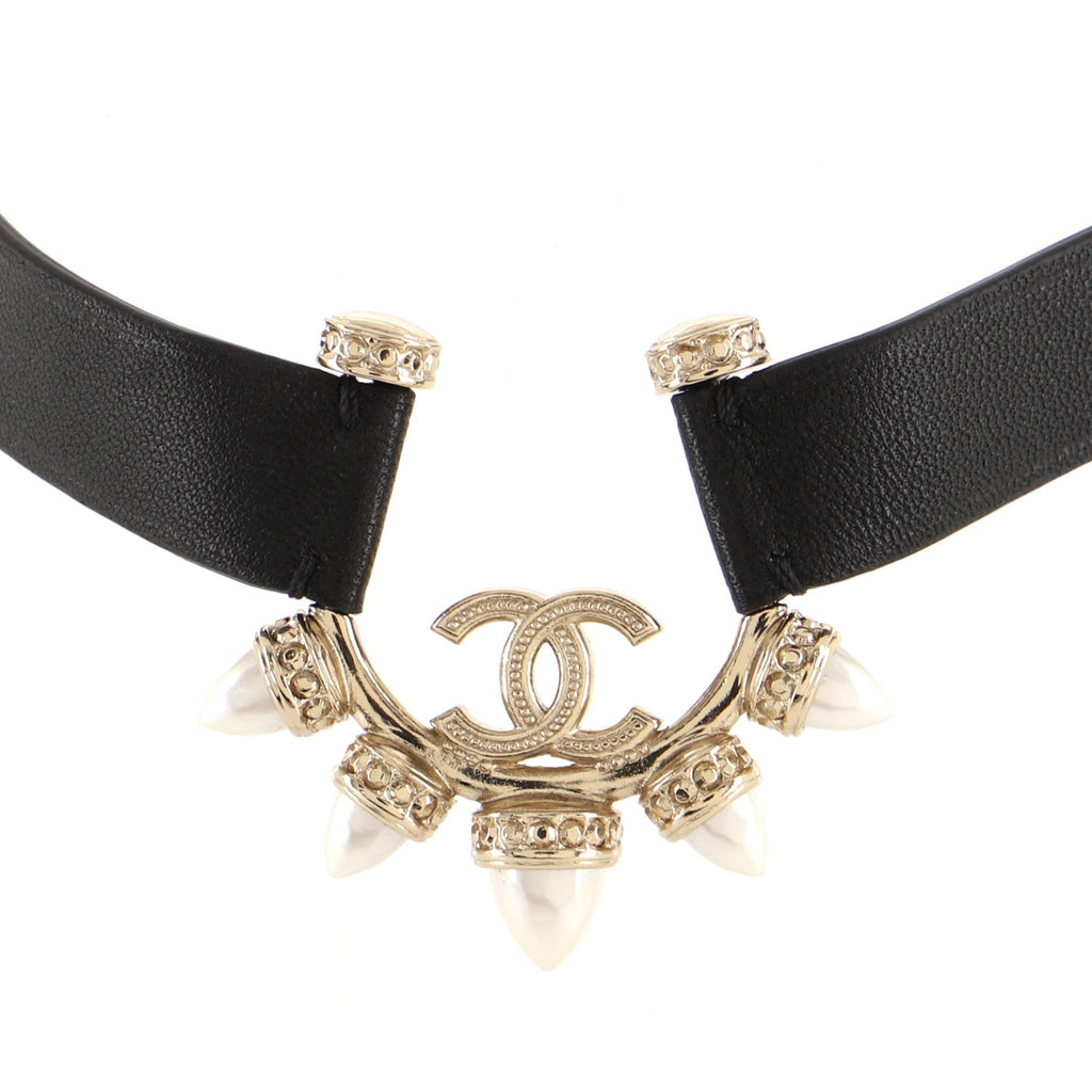 Spiked CC Choker Necklace Lambskin with Metal, Crystals and Resin