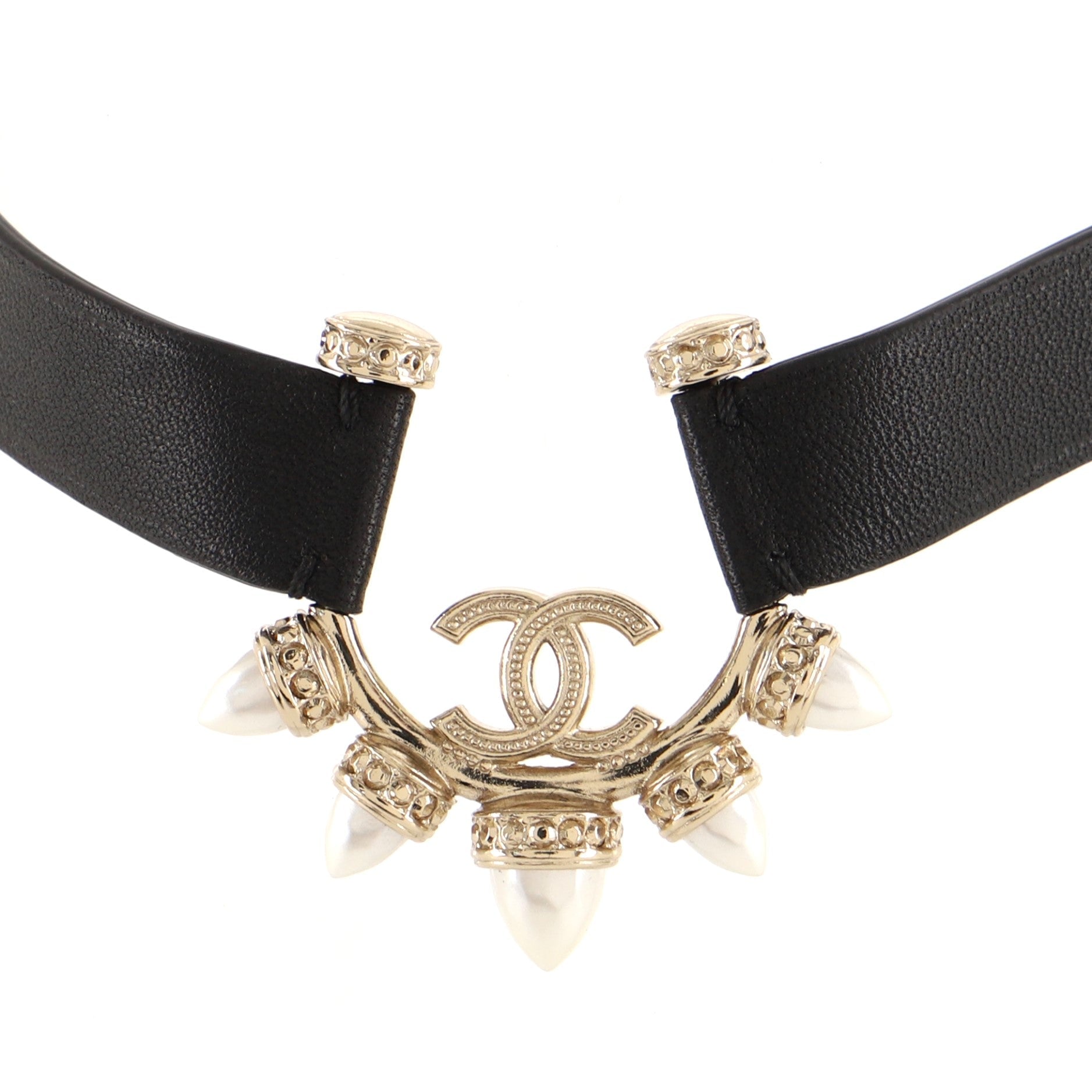 Spiked CC Choker Necklace Lambskin with Metal, Crystals and Resin