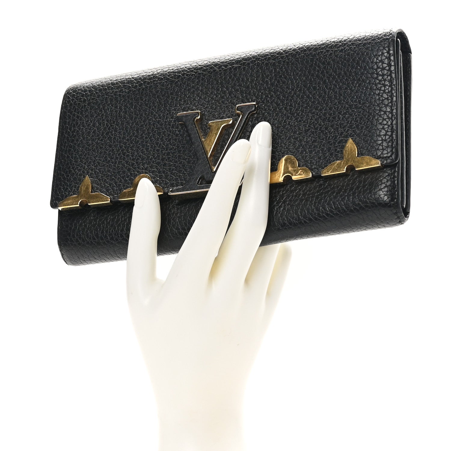 Taurillon Embellished Capucines Long Wallet Black