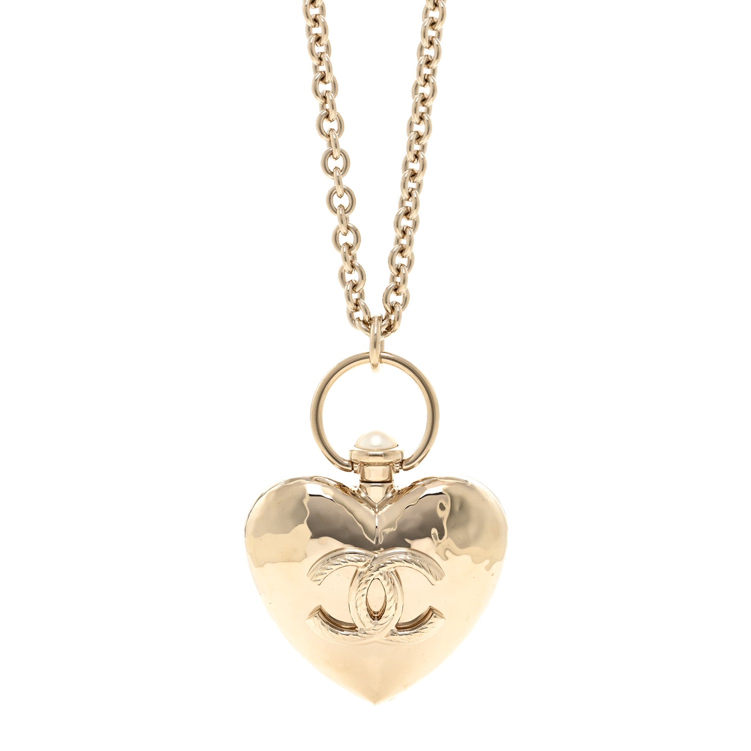 Metal CC Heart Locket Necklace Gold