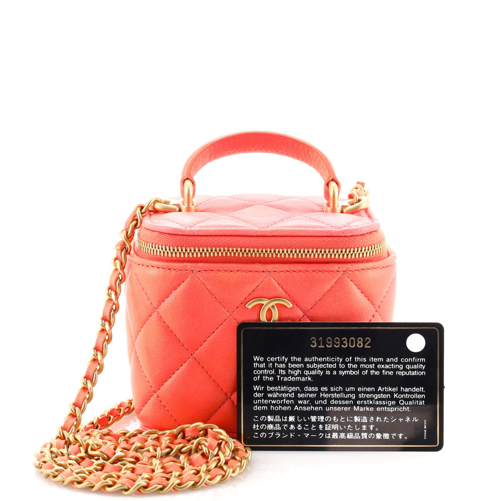 Classic Top Handle Vanity Case with Chain Quilted Lambskin Mini