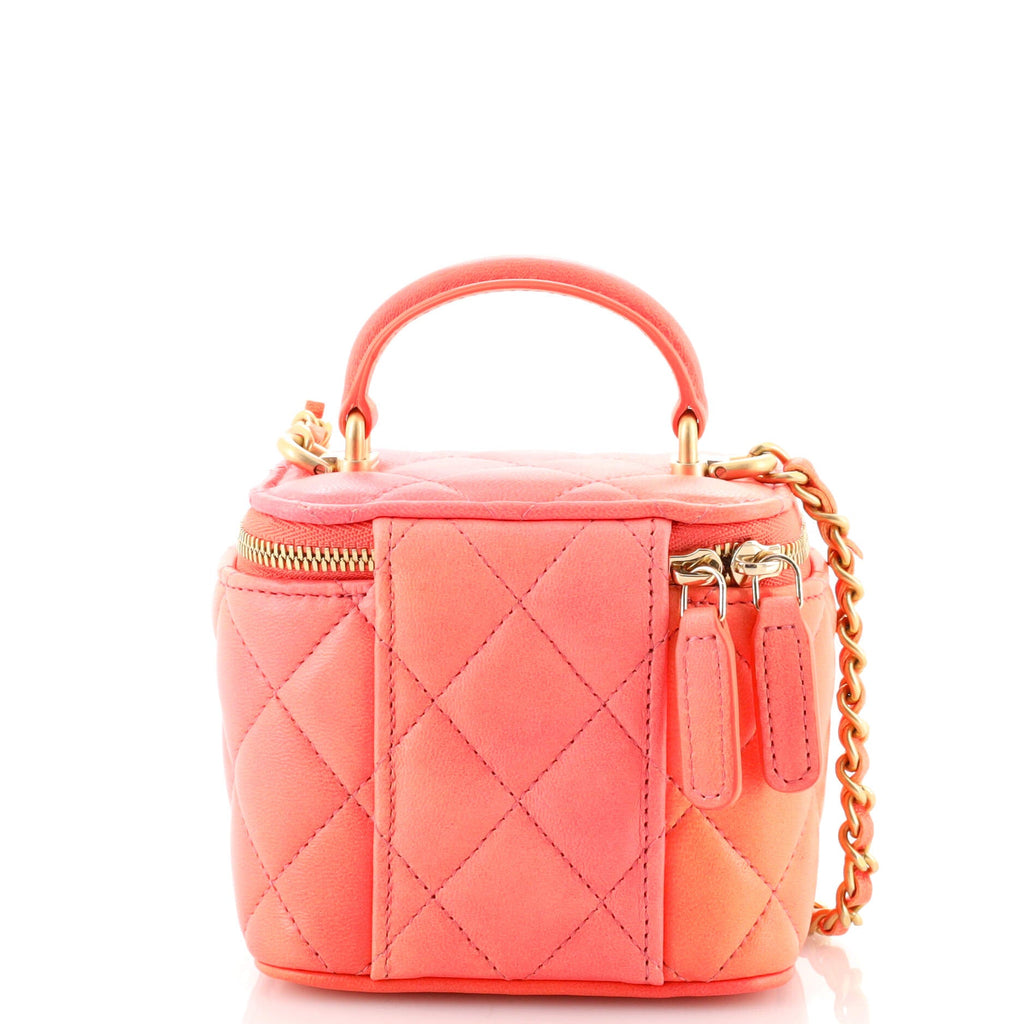 Classic Top Handle Vanity Case with Chain Quilted Lambskin Mini