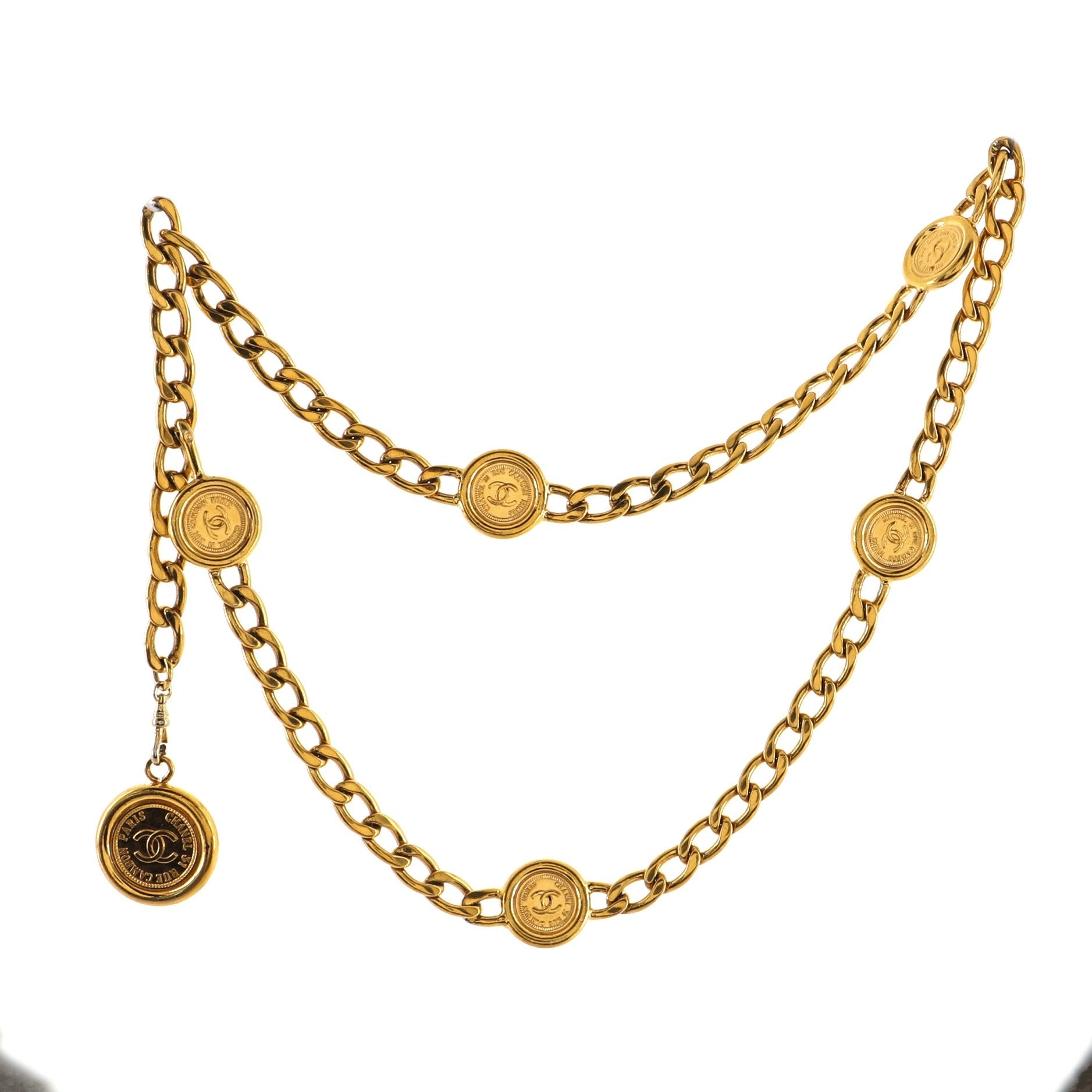 Vintage Medallion Charms Chain Belt Metal 80