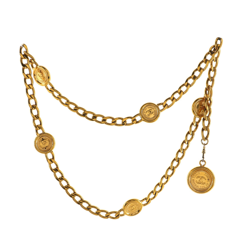 Vintage Medallion Charms Chain Belt Metal 80