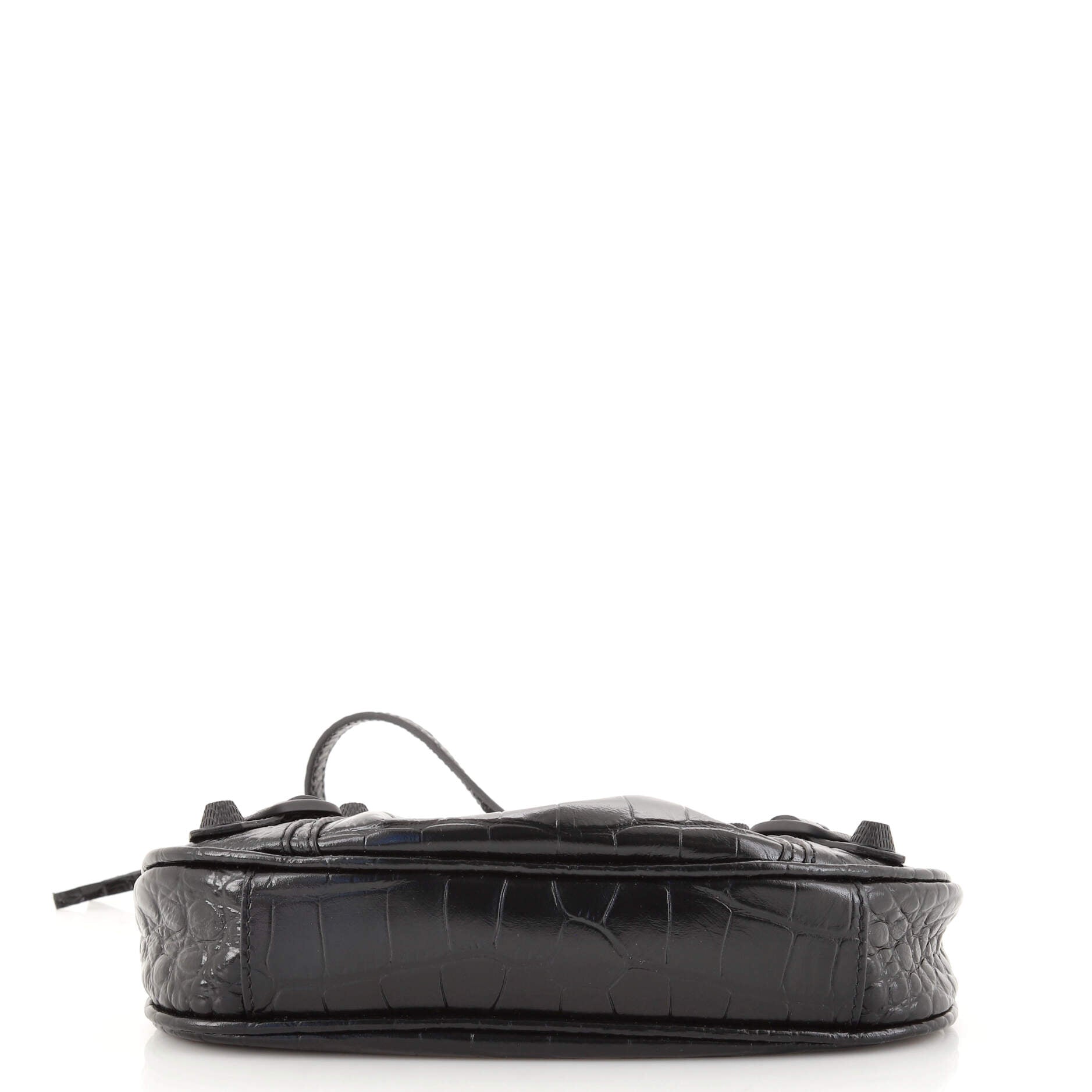 Le Cagole Giant Studs Shoulder Bag Crocodile Embossed Leather Mini