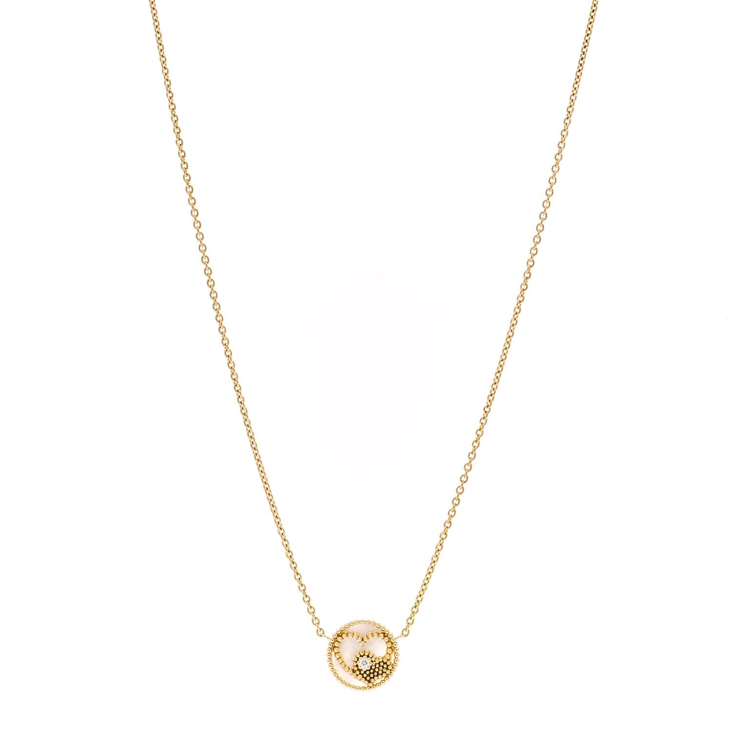18K Yellow Gold Diamond Mother of Pearl Rose Des Vents Heart Necklace