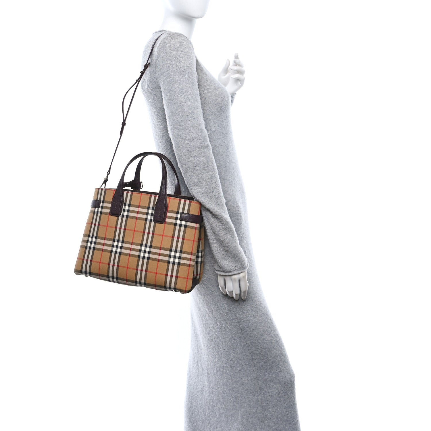 Goatskin Vintage Check Medium Banner Tote Deep Claret