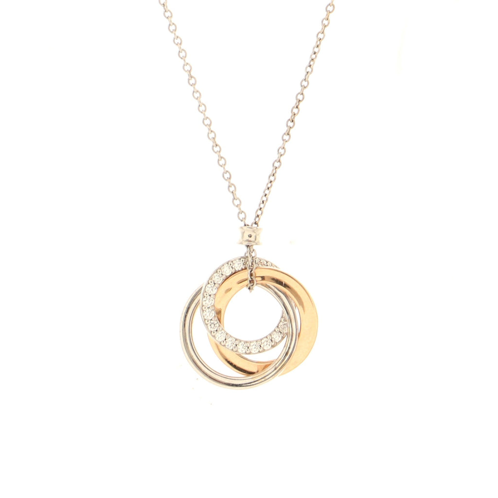 Triple Interlocking Circles Pendant Necklace 18k White Gold with 18k Rose Gold and Diamonds