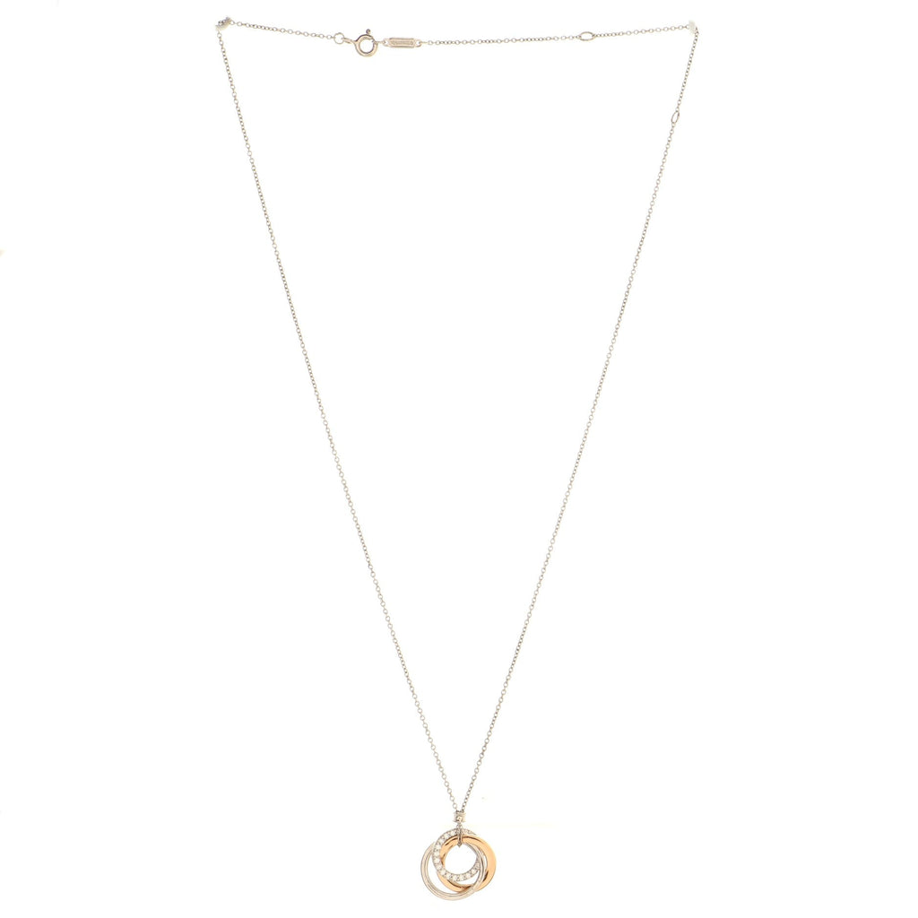 Triple Interlocking Circles Pendant Necklace 18k White Gold with 18k Rose Gold and Diamonds