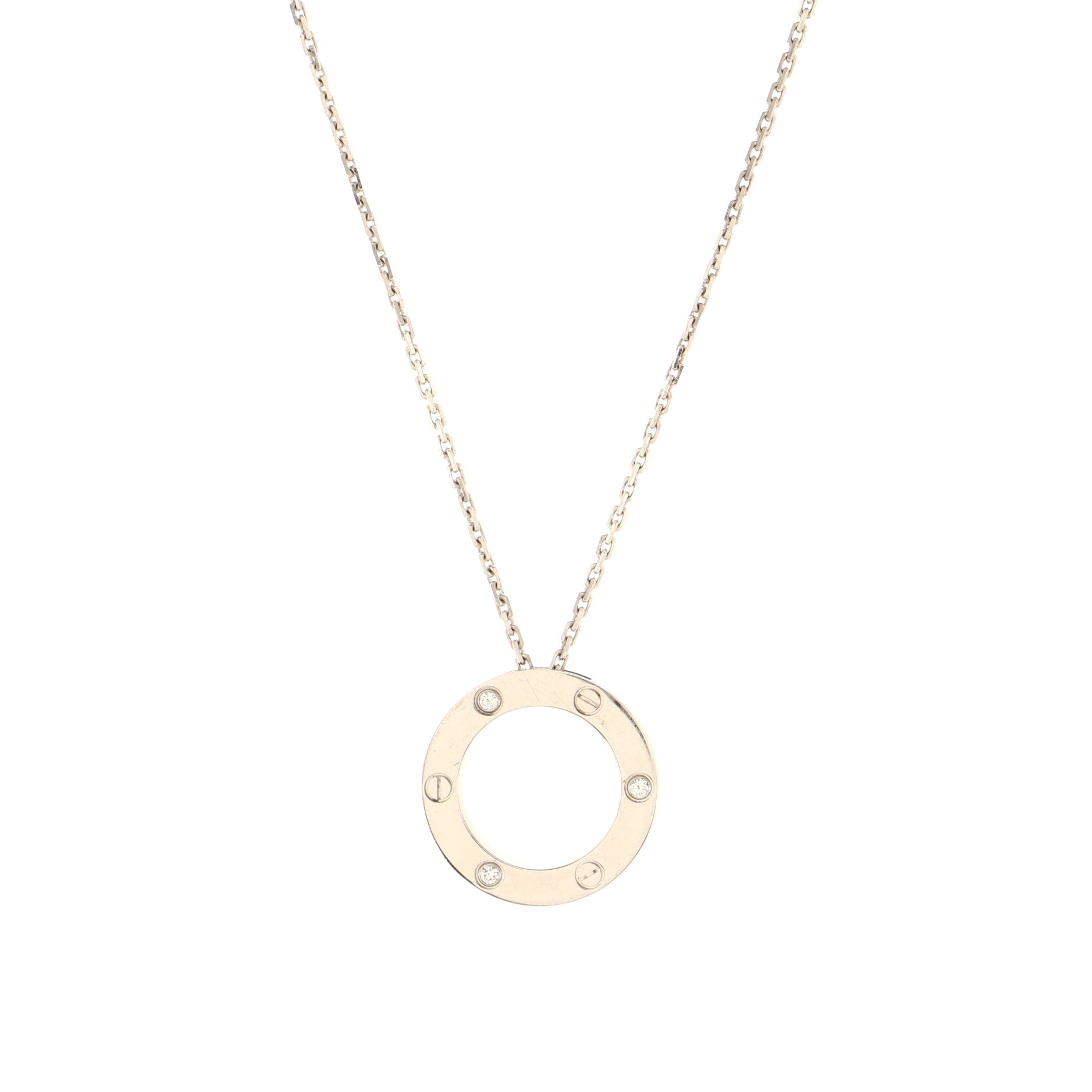 3 Diamonds Love Pendant Necklace 18K White Gold and Diamonds