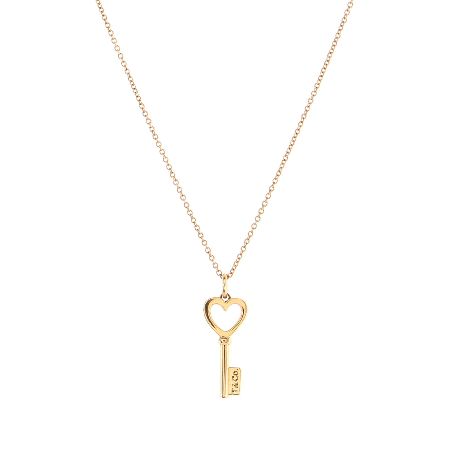 Heart Key Pendant Necklace 18K Yellow Gold