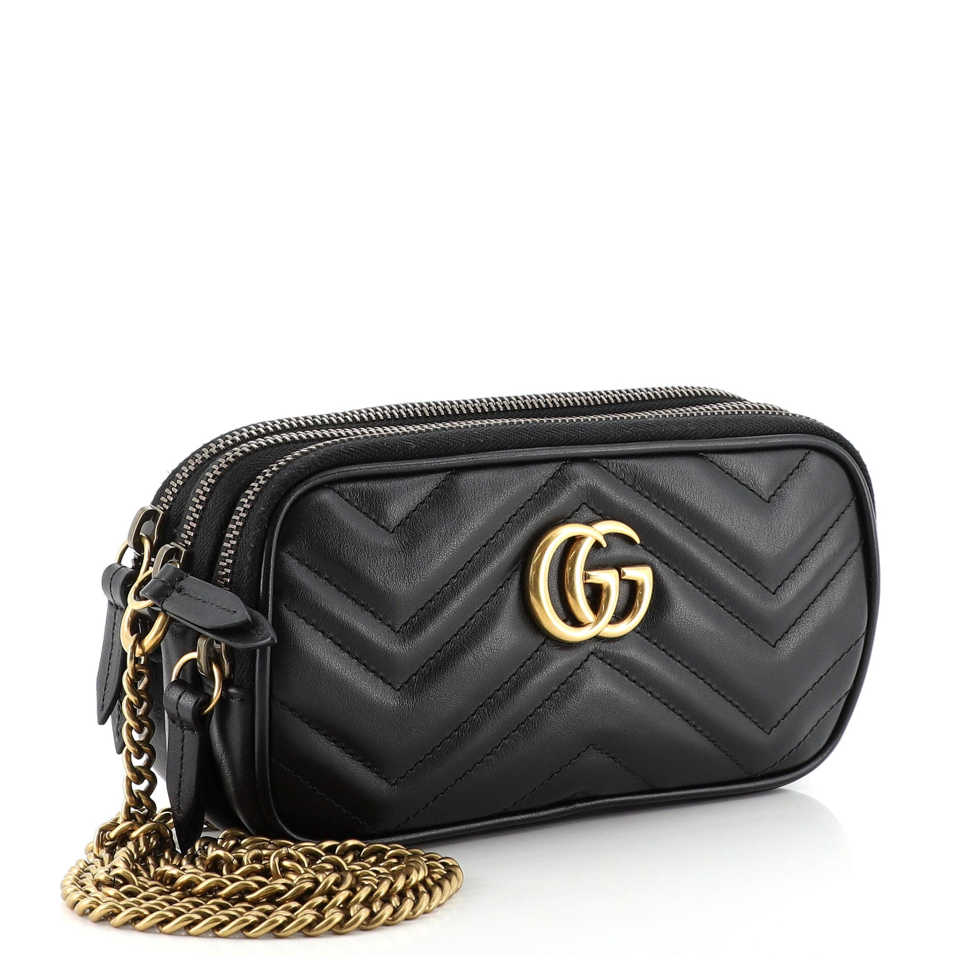 GG Marmont Triple Zip Chain Bag Matelasse Leather Mini