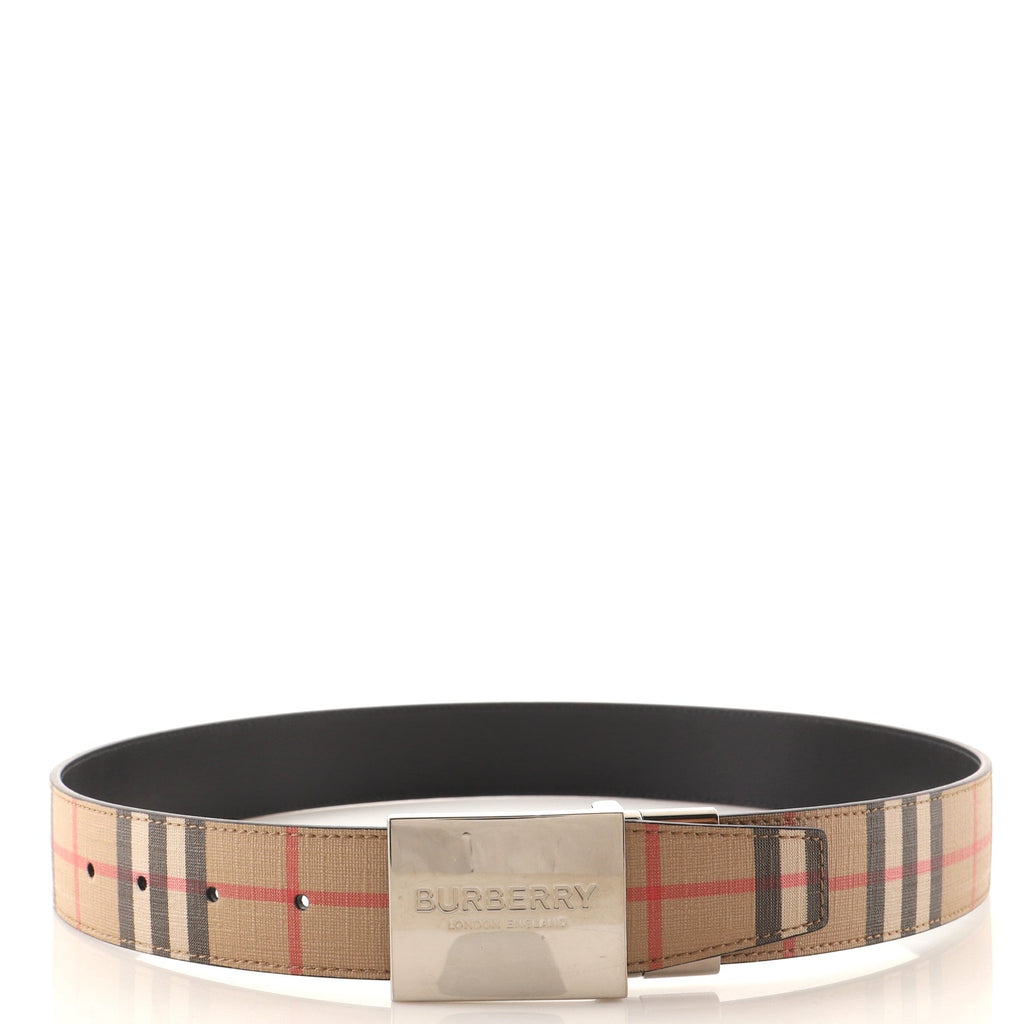 Reversible Logo Buckle Belt Vintage Check Coated Canvas Wide 80