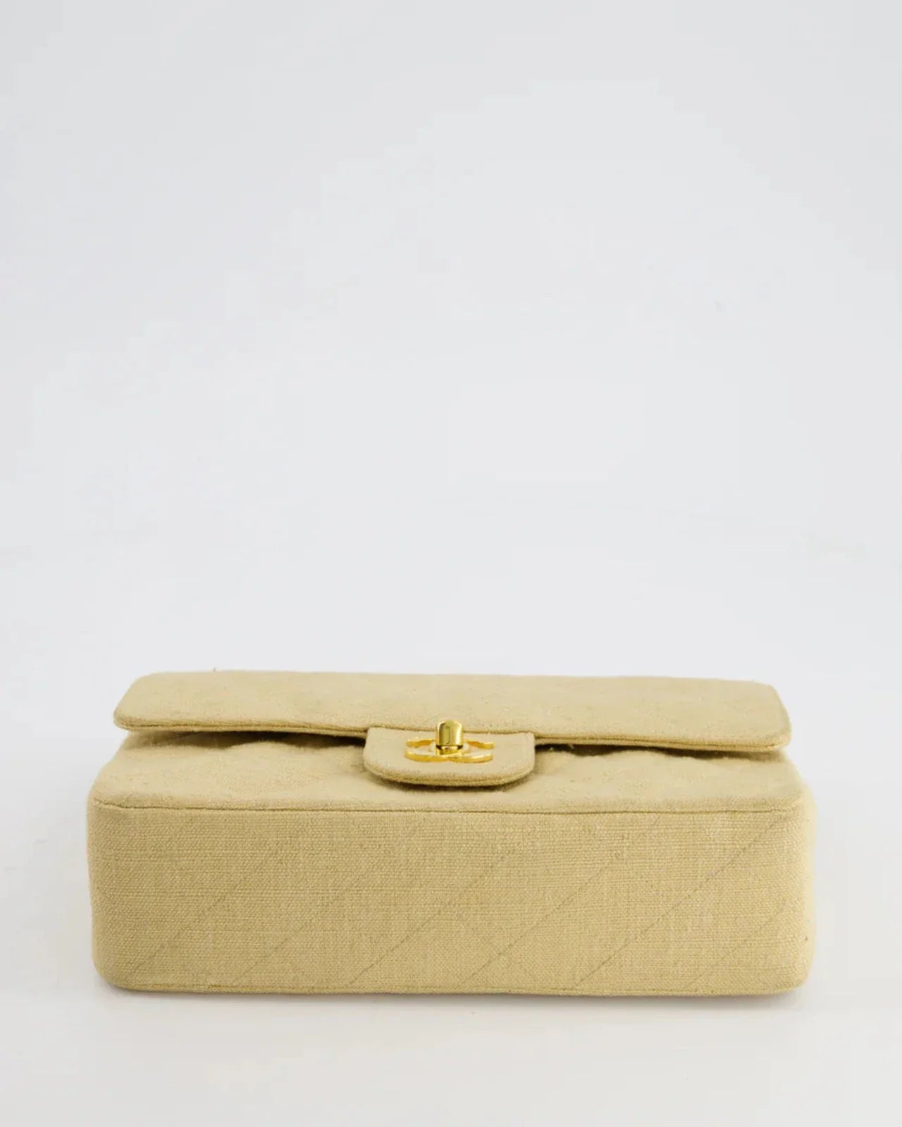 Chanel Vintage Beige Small Fabric Double Flap Bag with 24K Gold Hardware