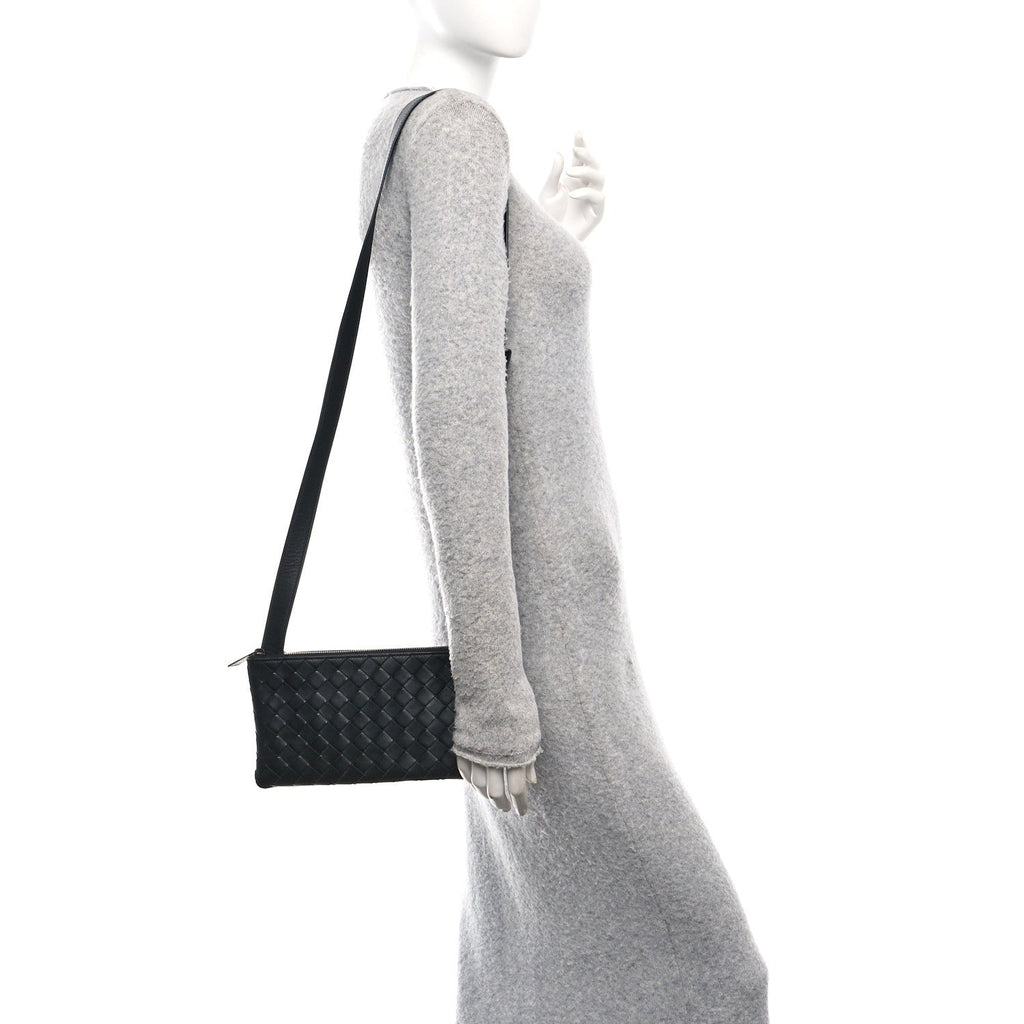 Nappa Intrecciato Triple Zip Messenger Bag Black