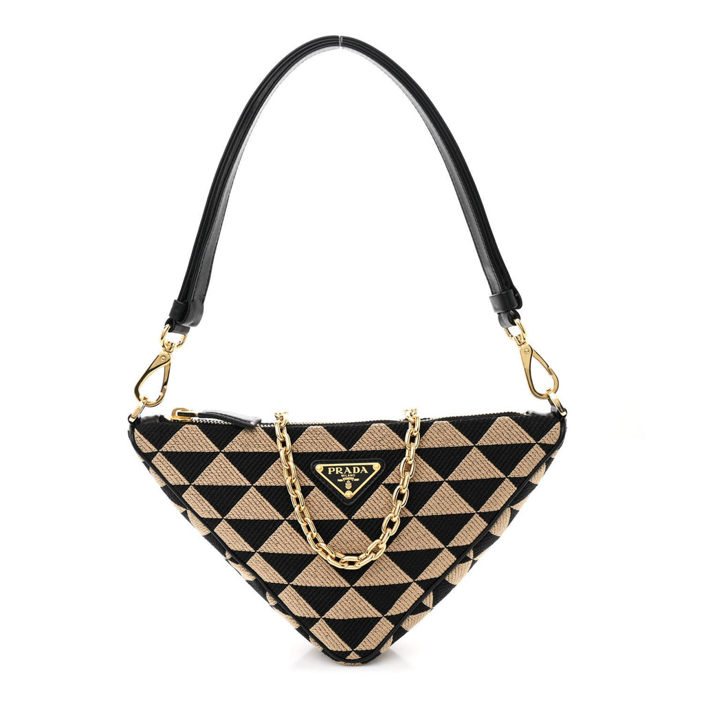 Jacquard Triangolo Symbole Embroidered Mini Triangle Bag Black Corda