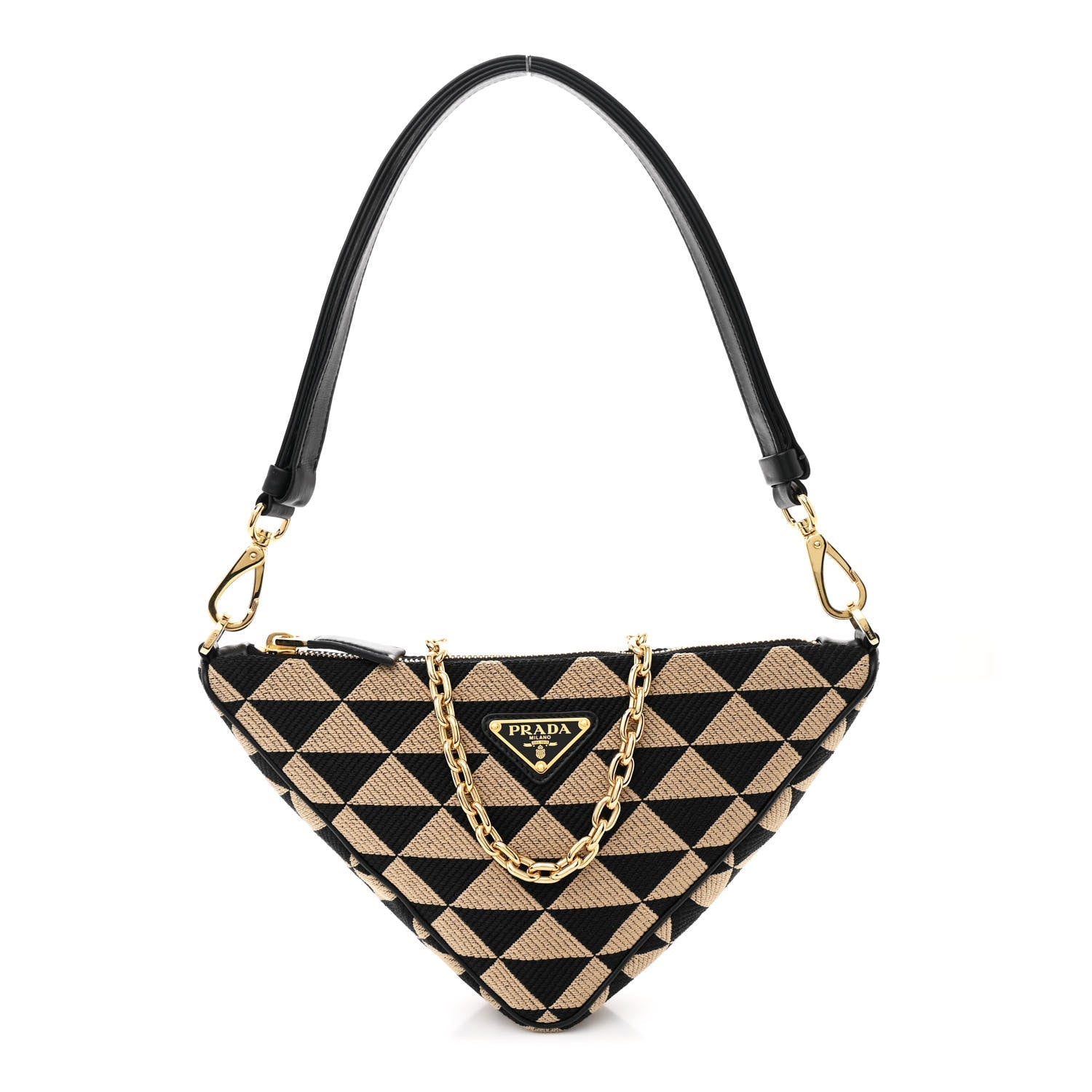 Jacquard Triangolo Symbole Embroidered Mini Triangle Bag Black Corda