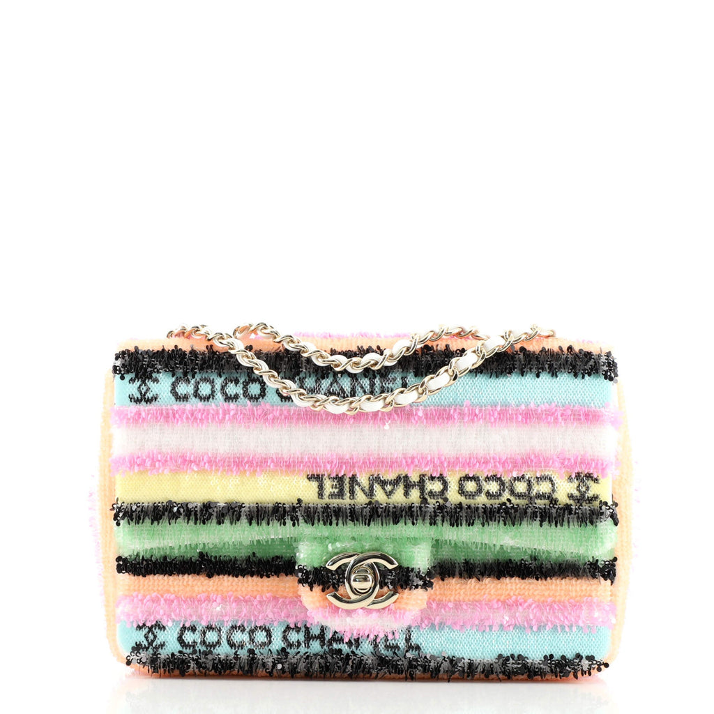 CC Flap Bag Striped Multicolor Sequins Mini