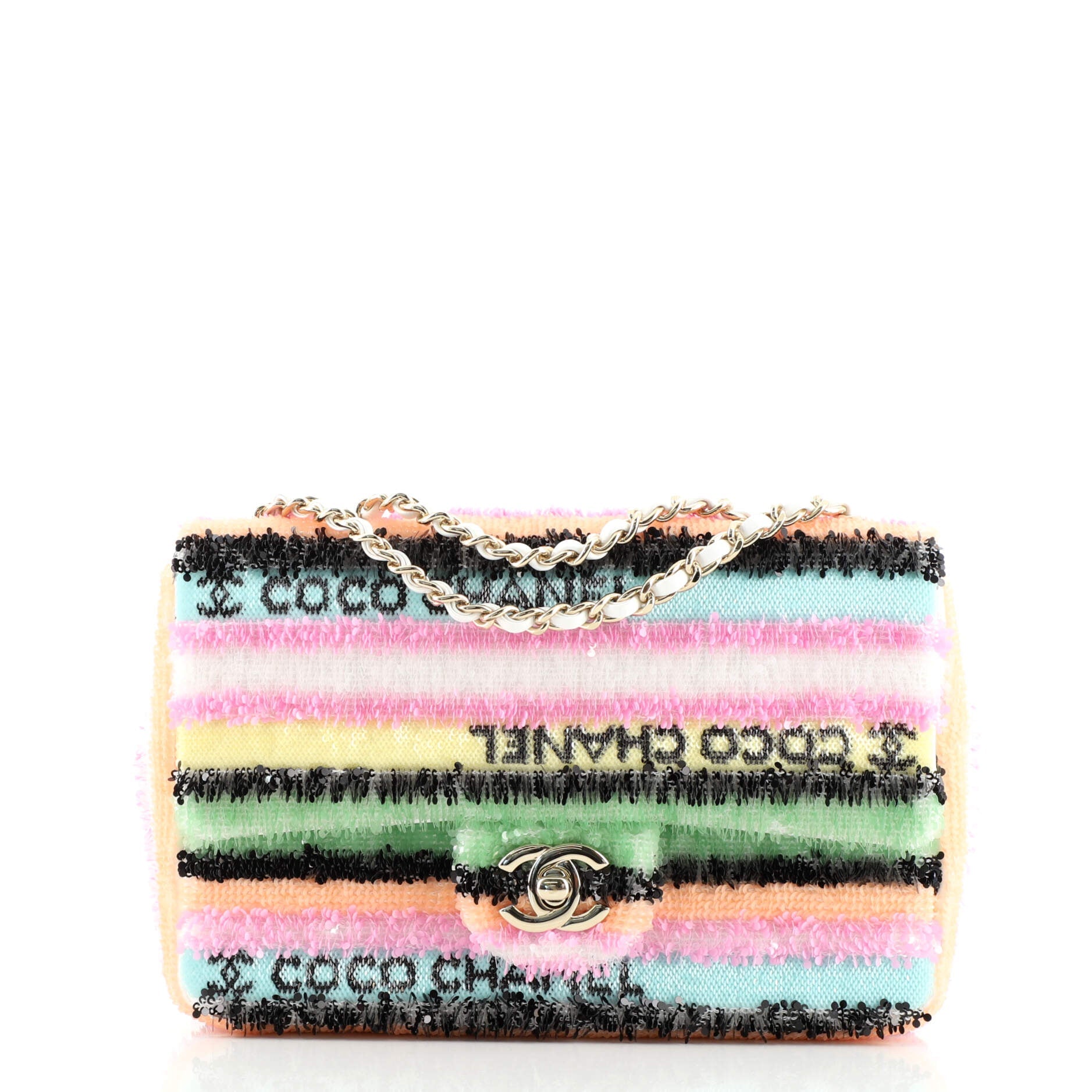CC Flap Bag Striped Multicolor Sequins Mini