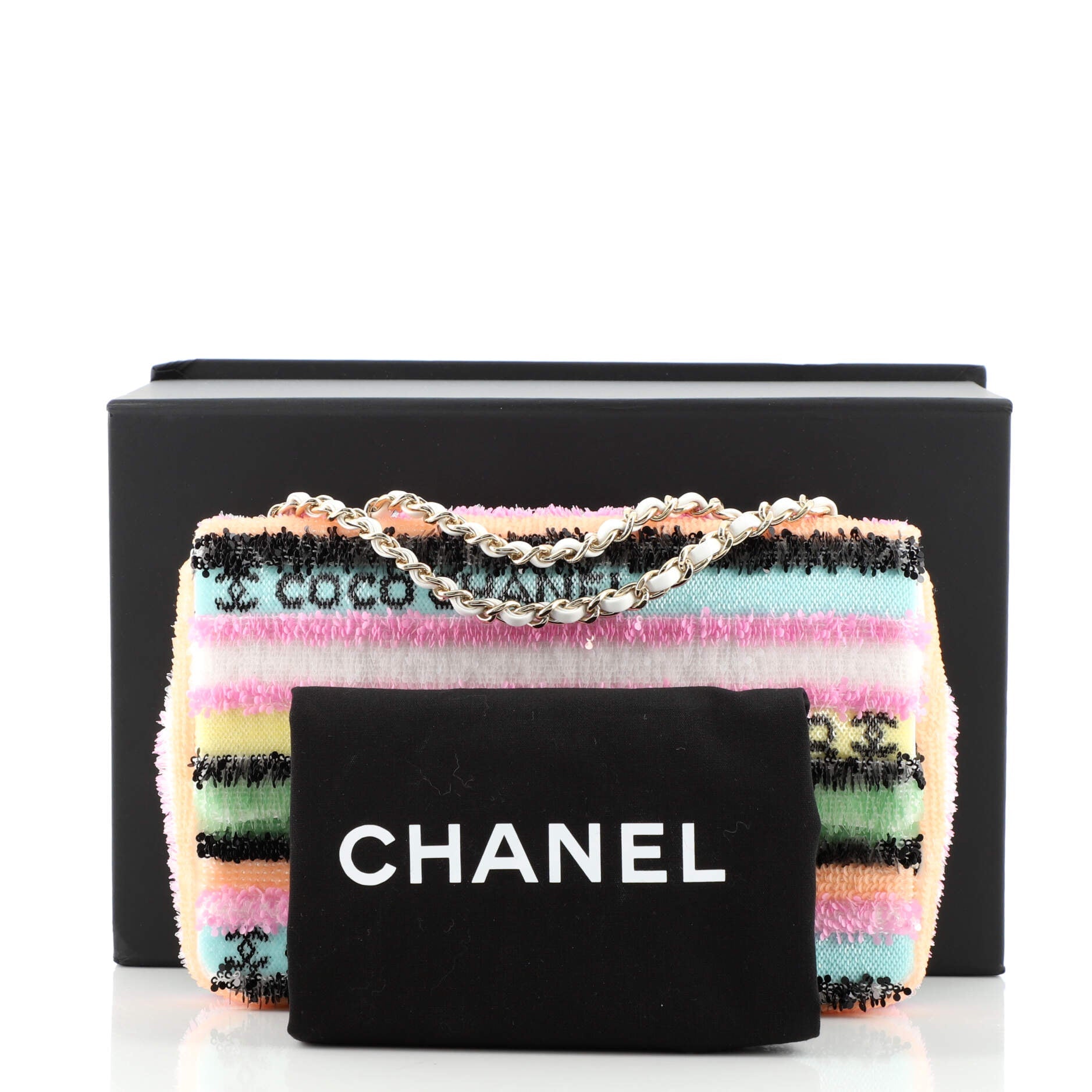 CC Flap Bag Striped Multicolor Sequins Mini