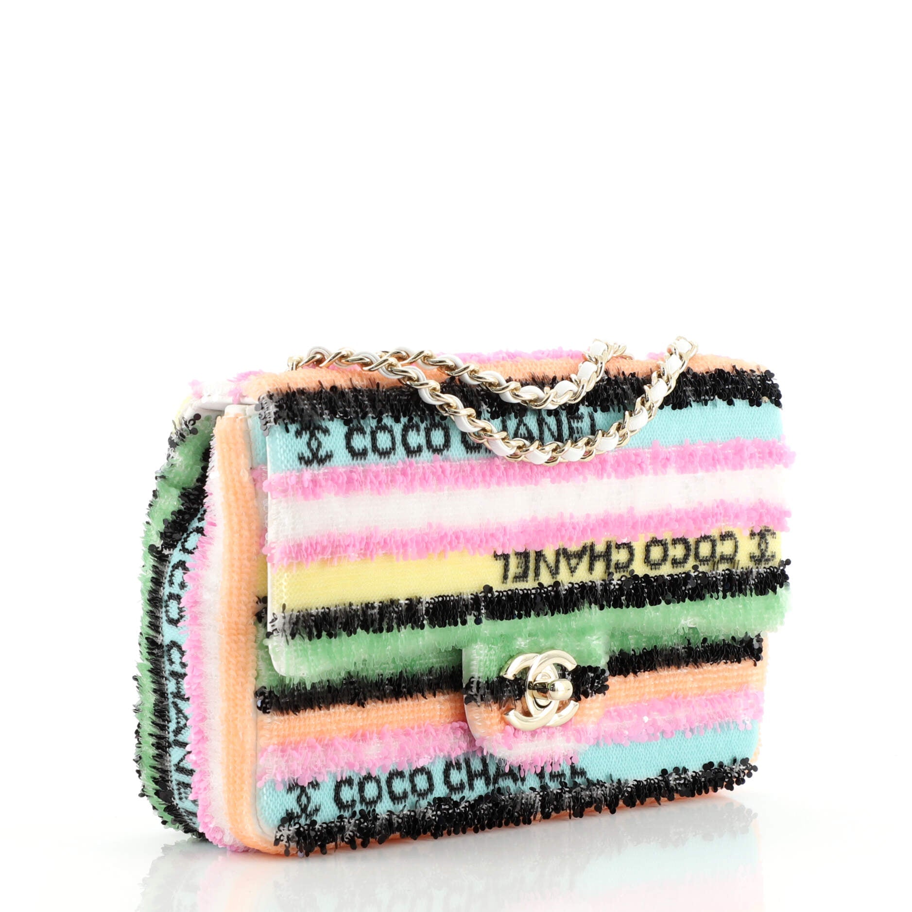 CC Flap Bag Striped Multicolor Sequins Mini
