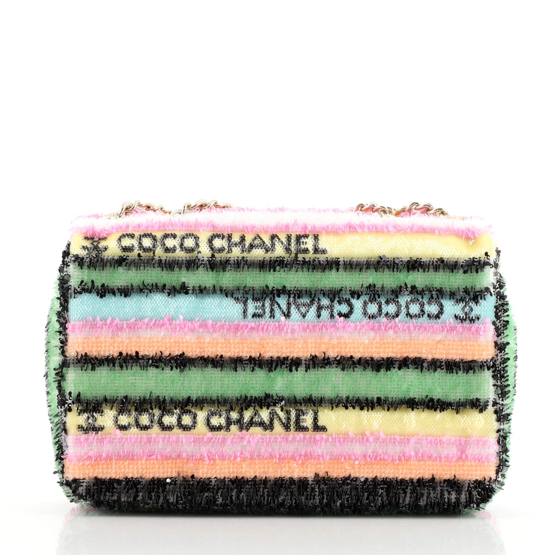 CC Flap Bag Striped Multicolor Sequins Mini