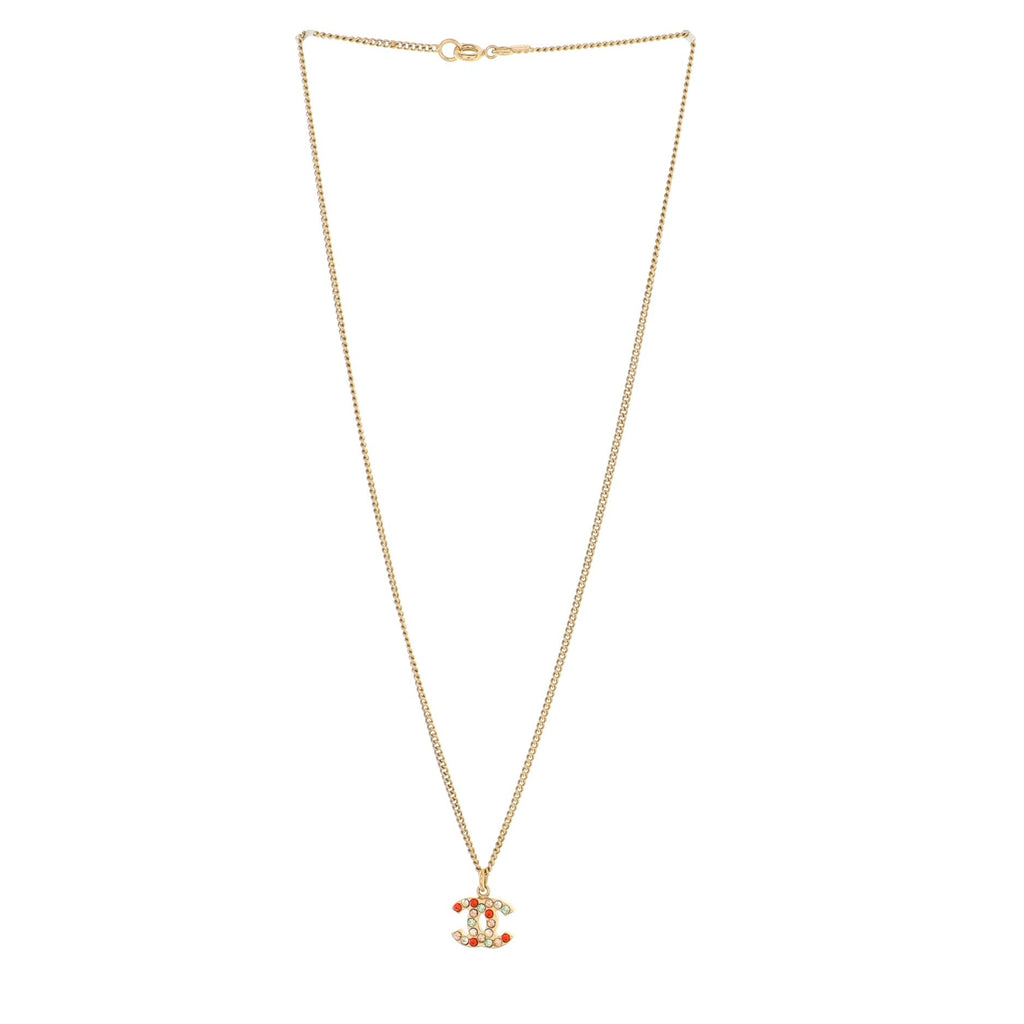 CC Pendant Necklace Metal with Crystals