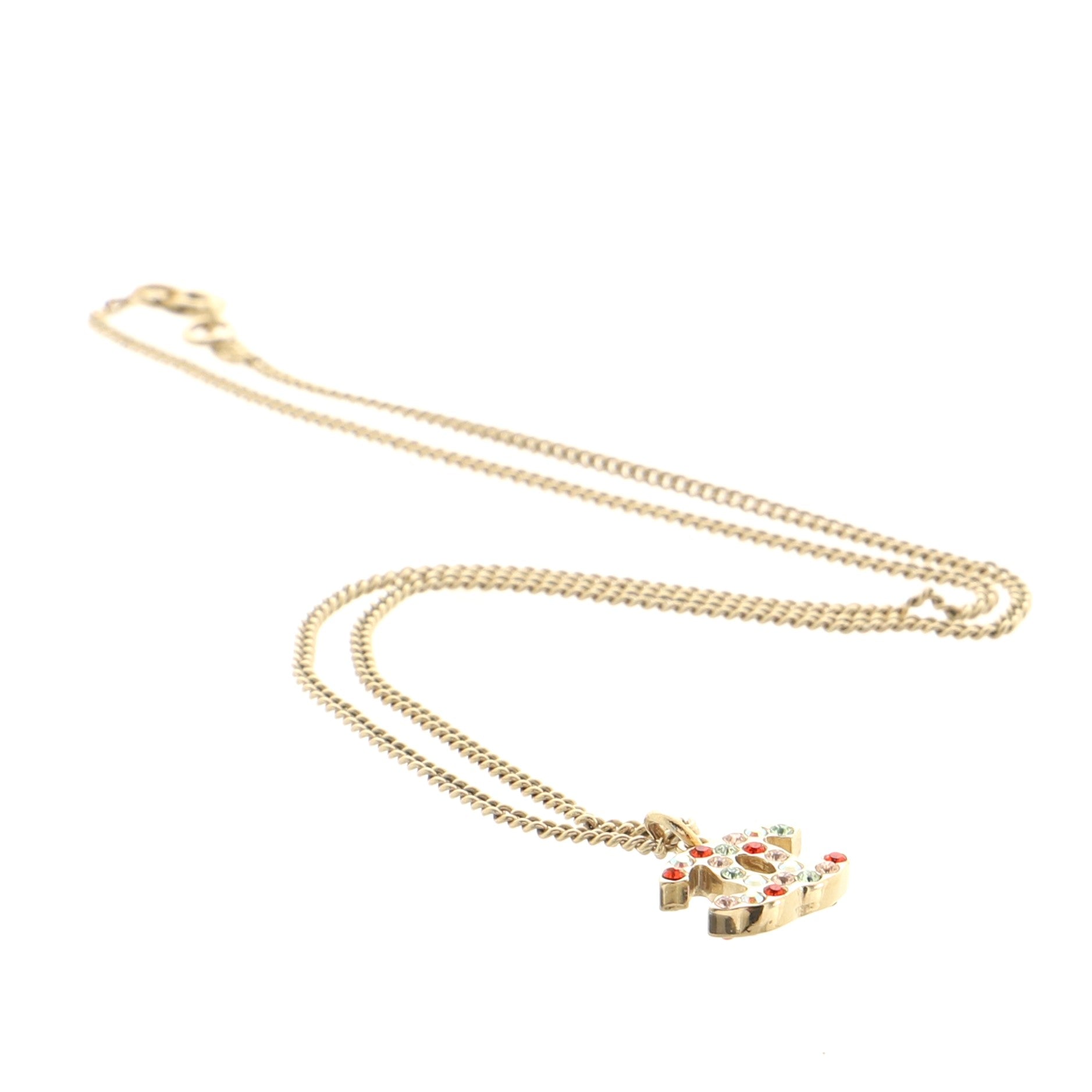 CC Pendant Necklace Metal with Crystals