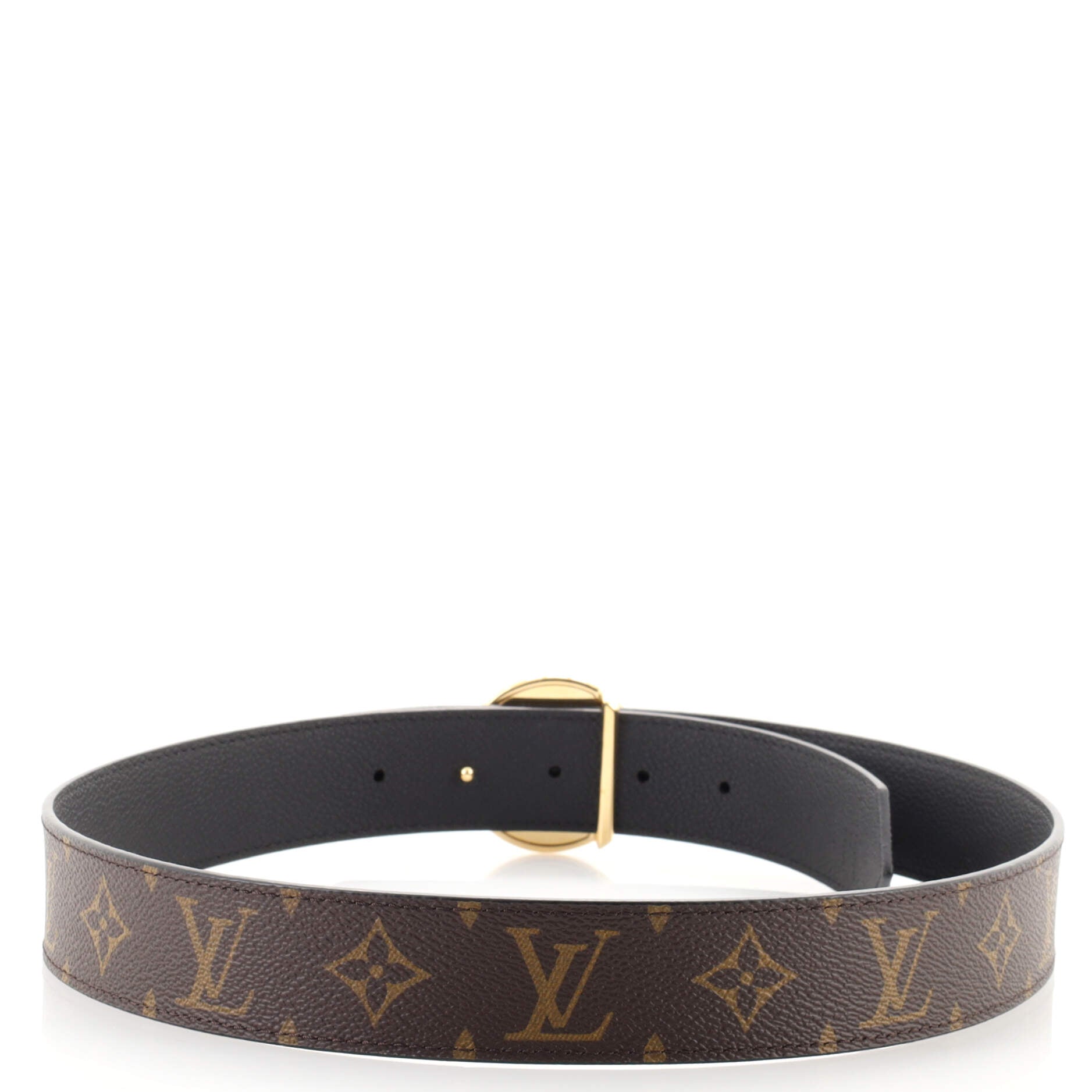 LV Circle Reversible Belt Textured Metal and Monogram Canvas Wide 80