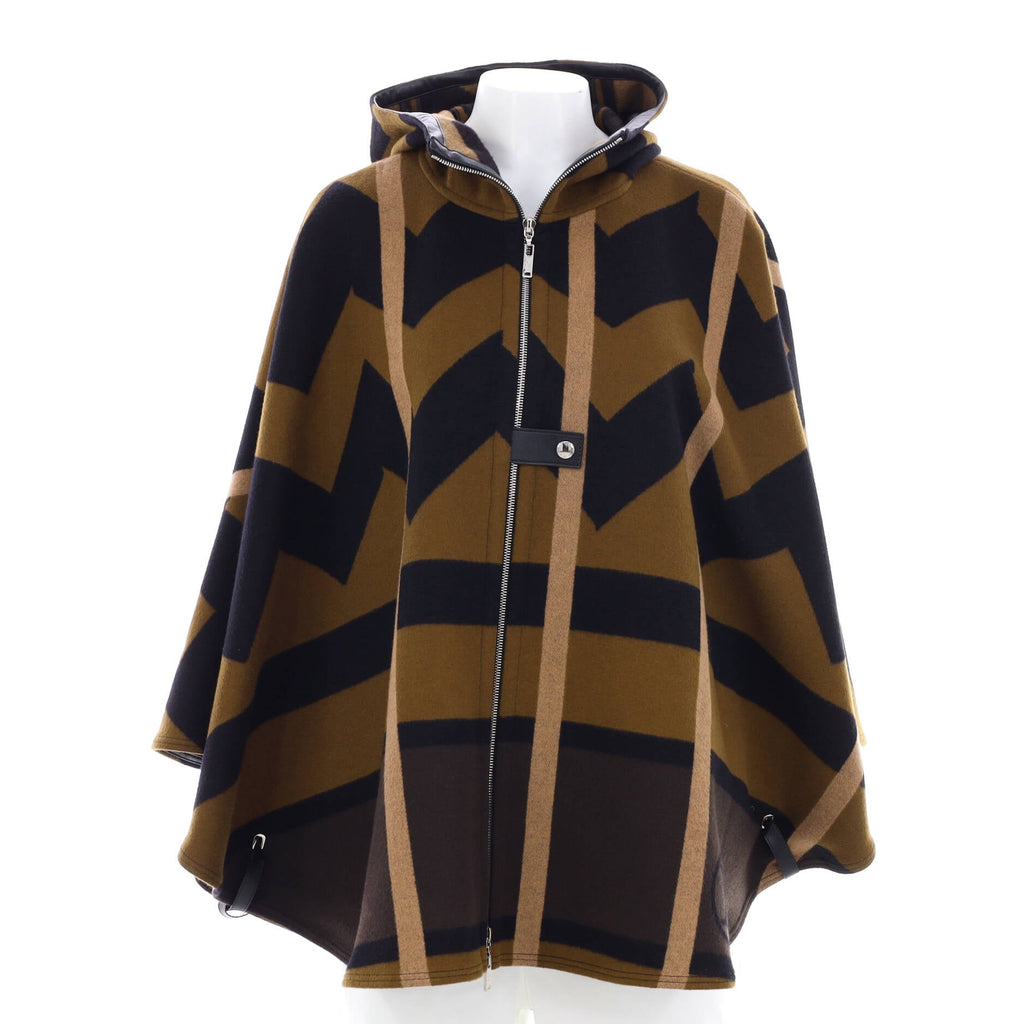 Women's Front Zip Hooded Cape Printed Wool
