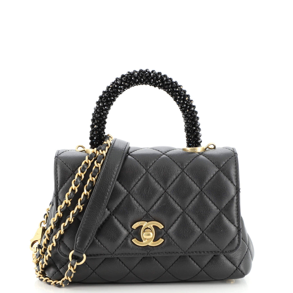 Coco Top Handle Bag Quilted Calfskin with Crystal Handle Extra Mini