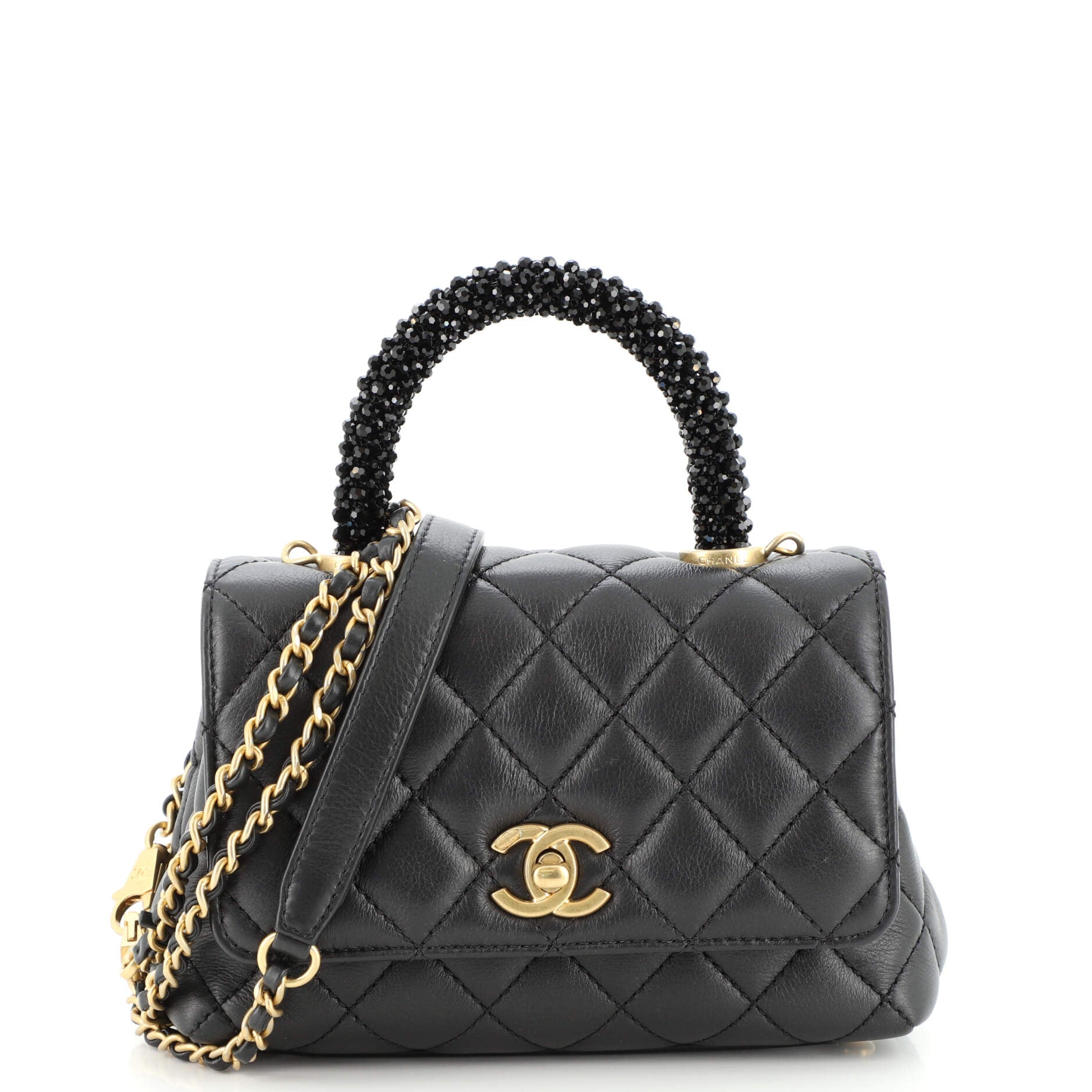 Coco Top Handle Bag Quilted Calfskin with Crystal Handle Extra Mini