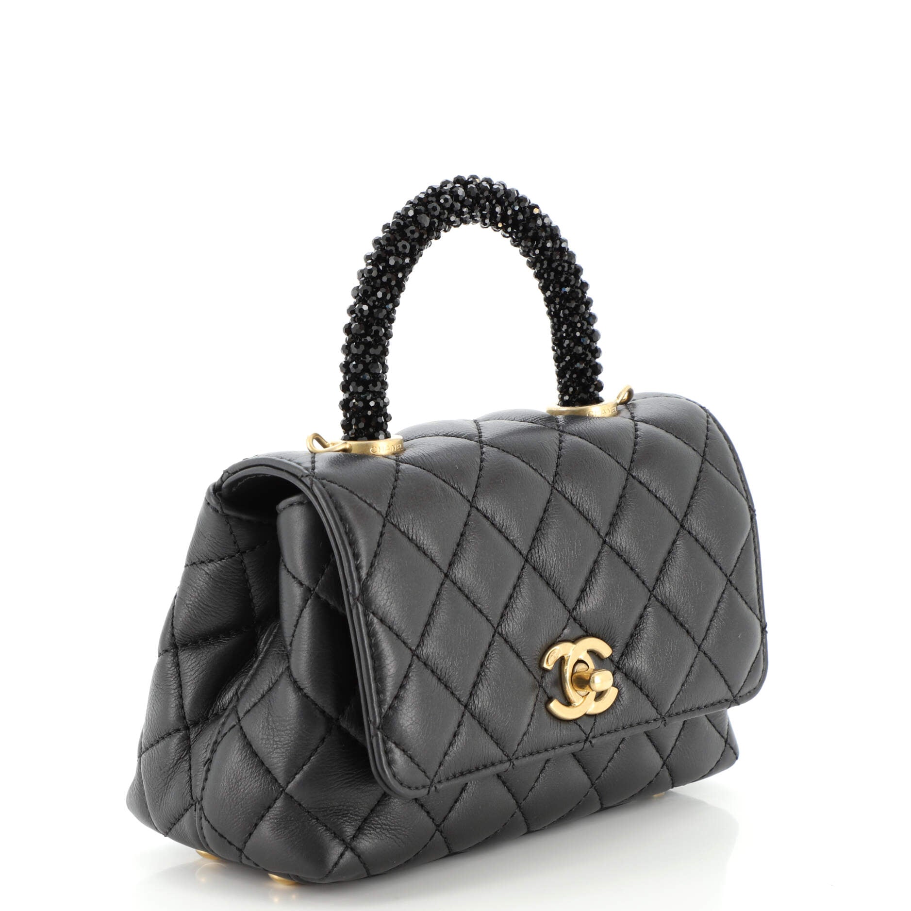 Coco Top Handle Bag Quilted Calfskin with Crystal Handle Extra Mini