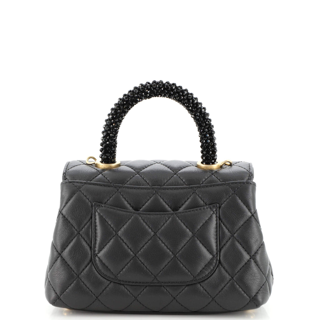 Coco Top Handle Bag Quilted Calfskin with Crystal Handle Extra Mini