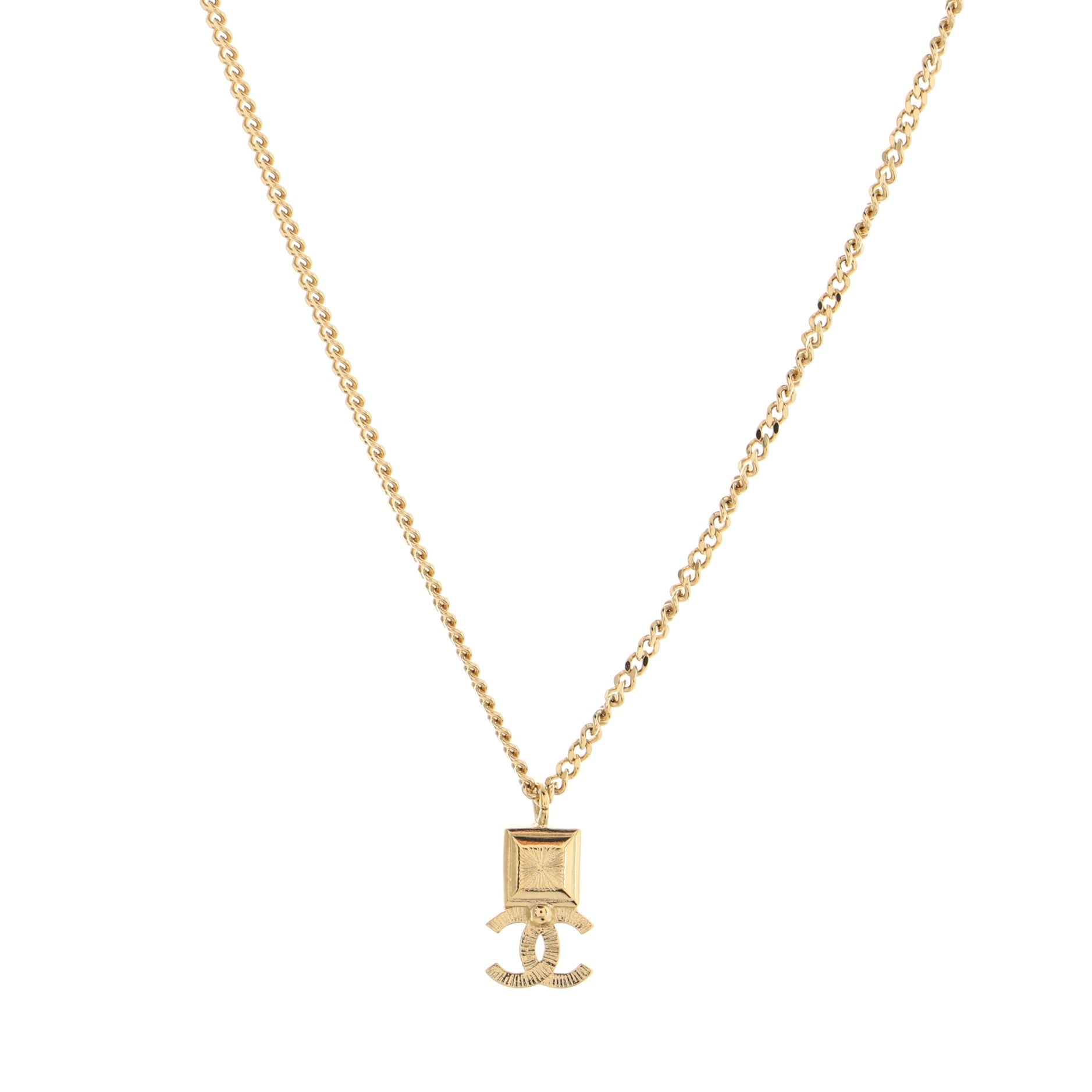 CC Square Drop Pendant Necklace Metal with Crystals