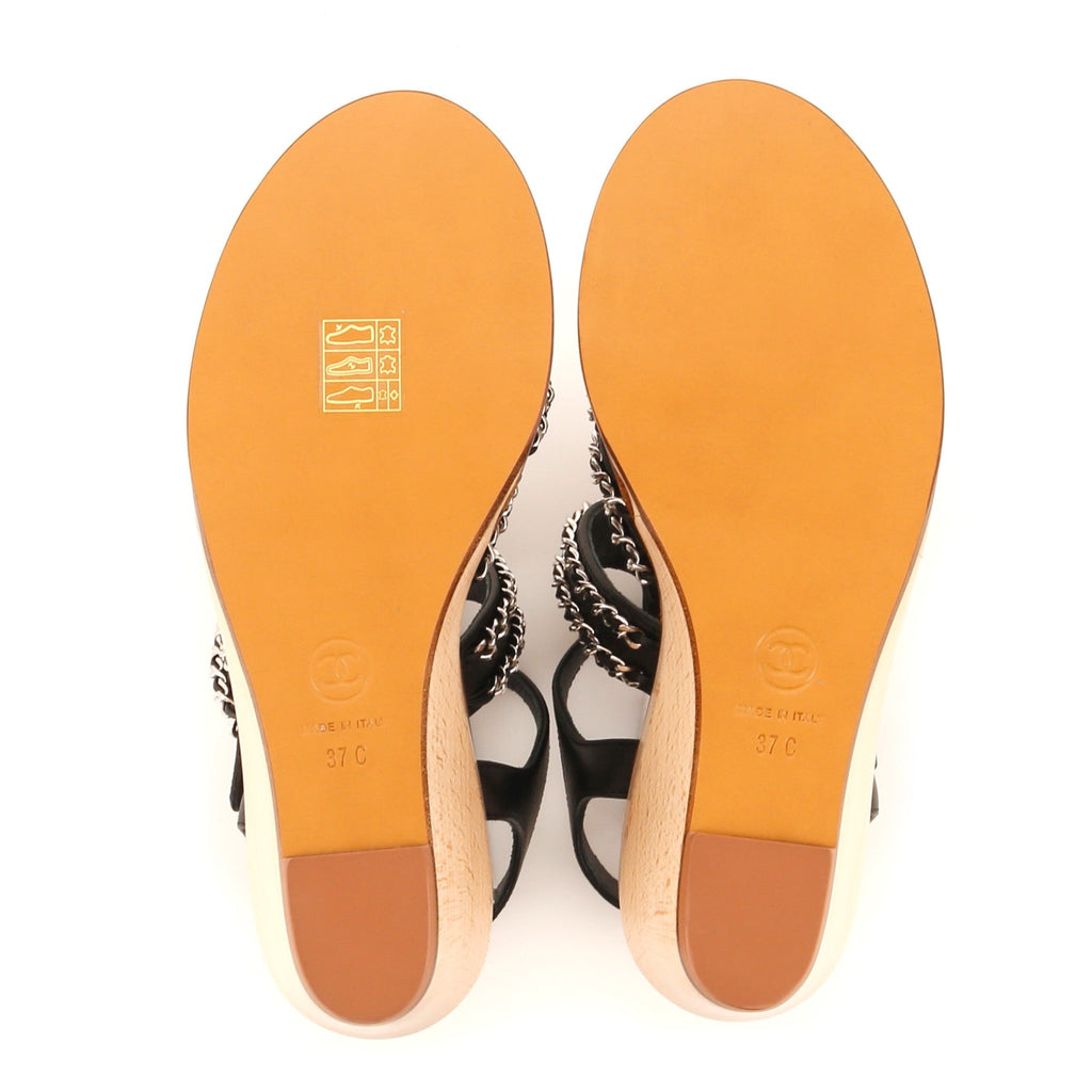 Women's Multi-Chain Wedge Sandals Leather and Wood
