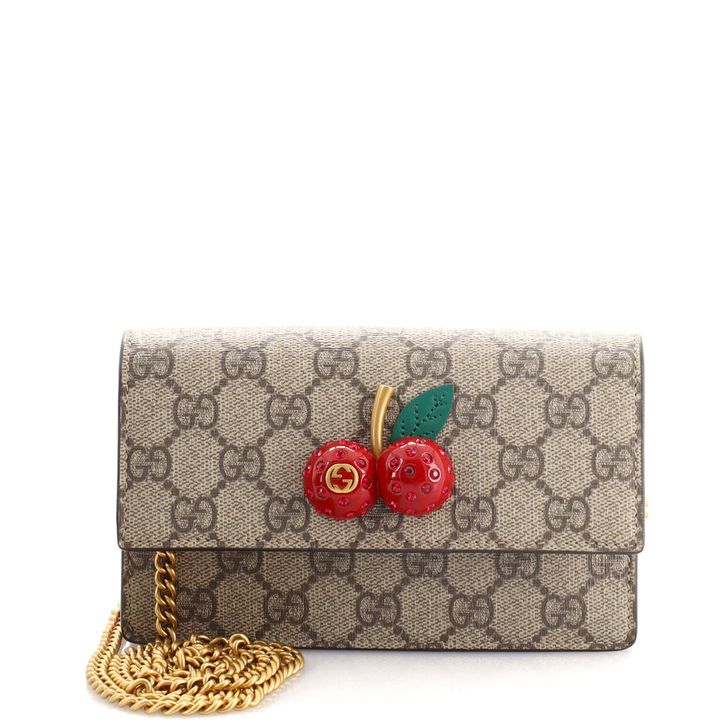 Cherries Wallet on Chain GG Coated Canvas Mini