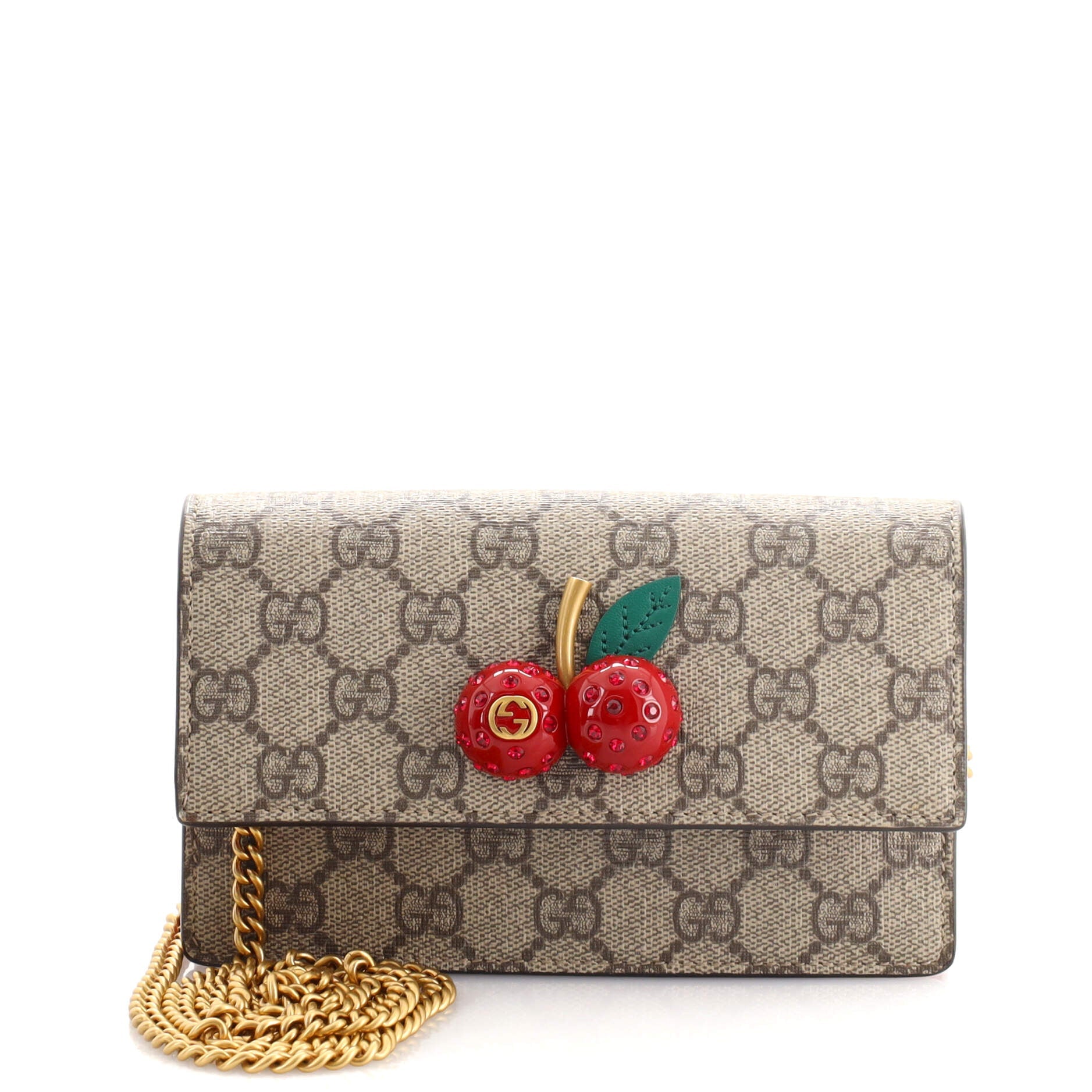 Cherries Wallet on Chain GG Coated Canvas Mini
