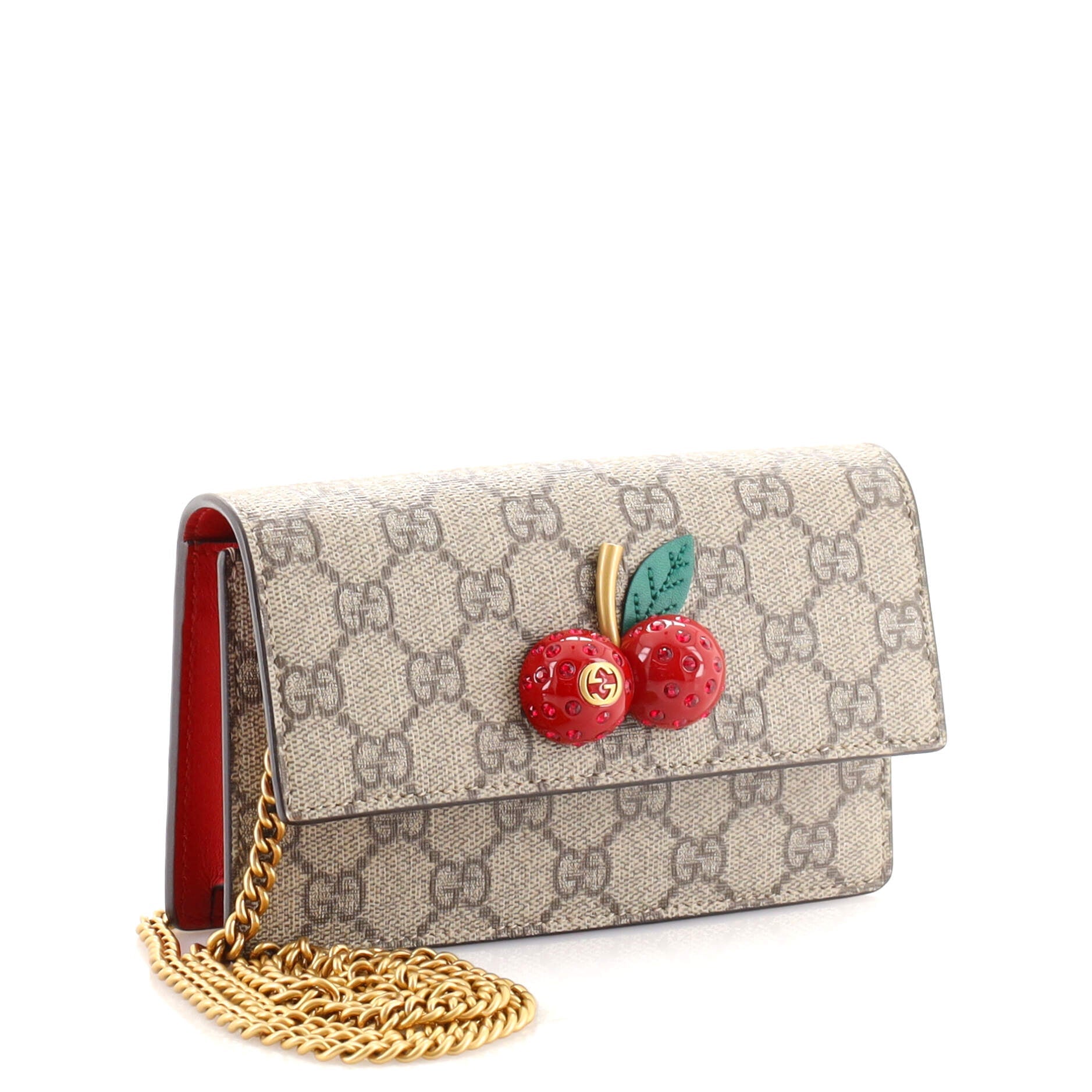 Cherries Wallet on Chain GG Coated Canvas Mini