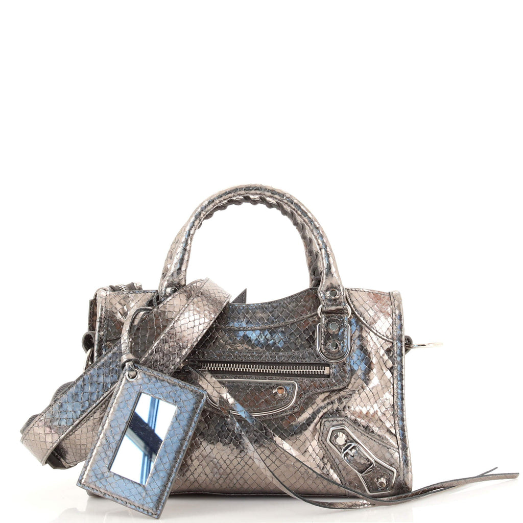 City Classic Metallic Edge Bag Snake Embossed Leather Mini