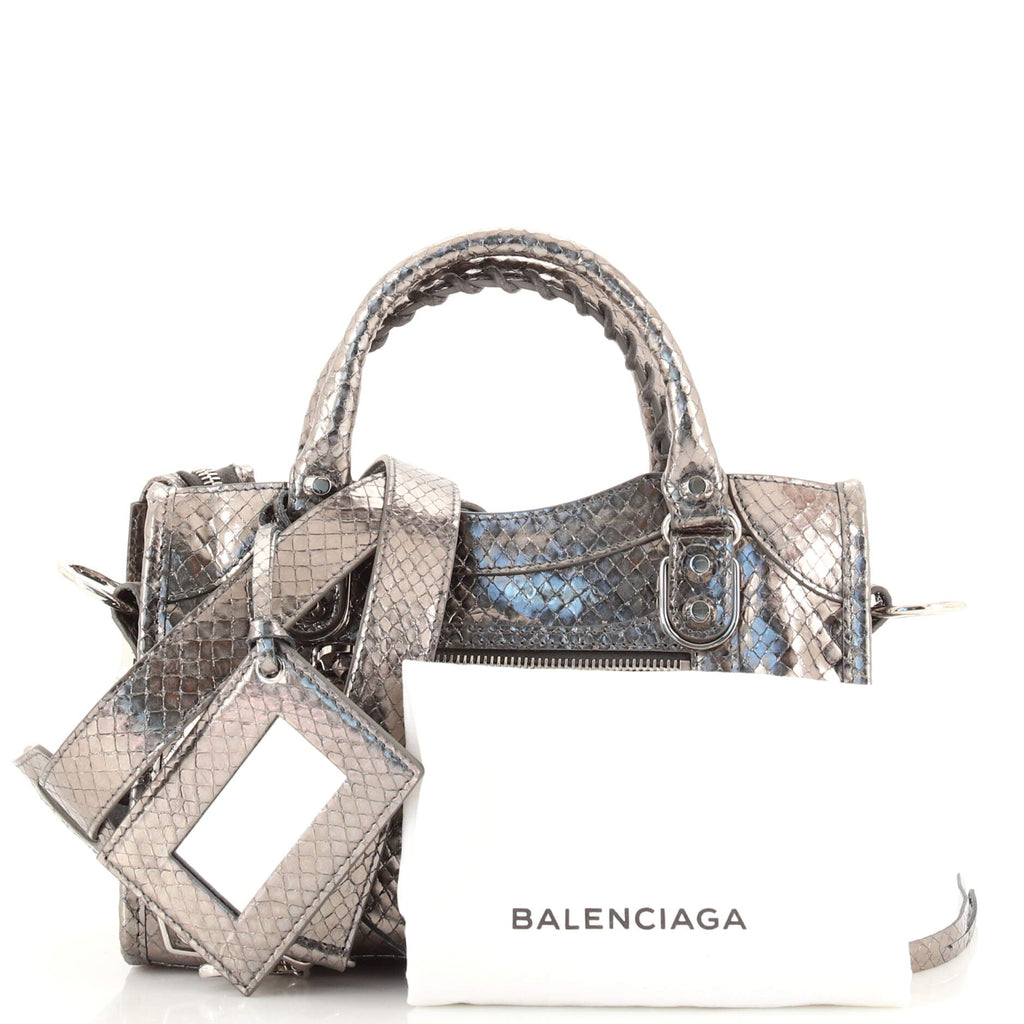 City Classic Metallic Edge Bag Snake Embossed Leather Mini