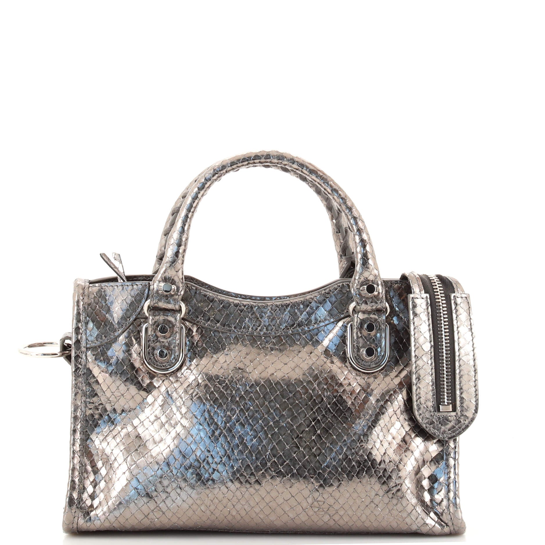 City Classic Metallic Edge Bag Snake Embossed Leather Mini