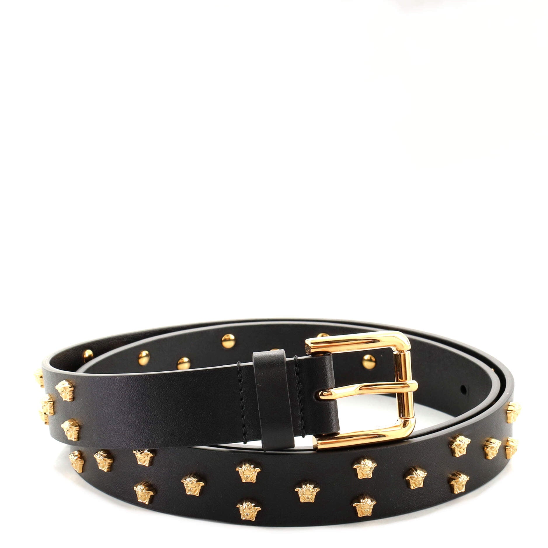 Buckle Belt Medusa Studded Leather Medium 85