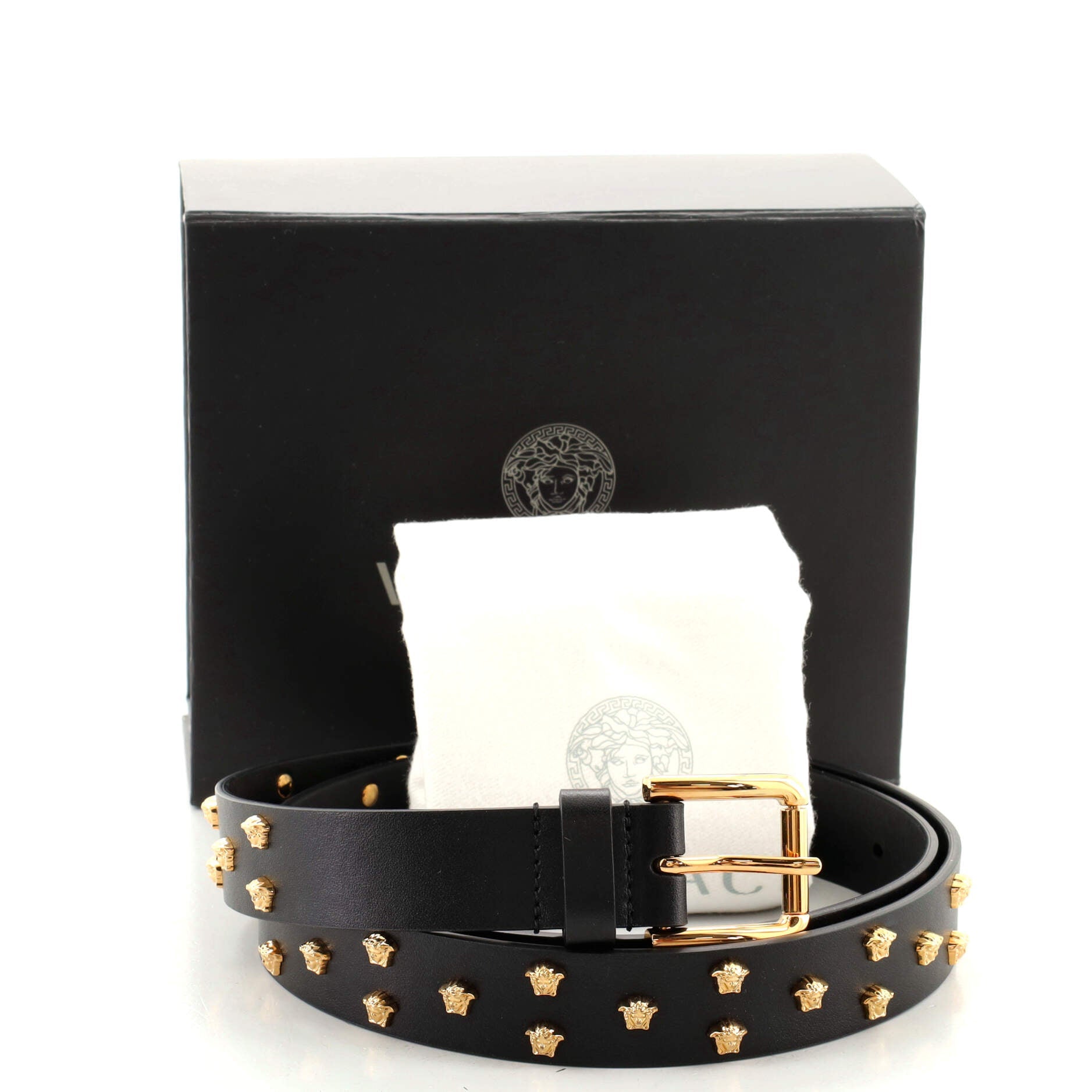 Buckle Belt Medusa Studded Leather Medium 85