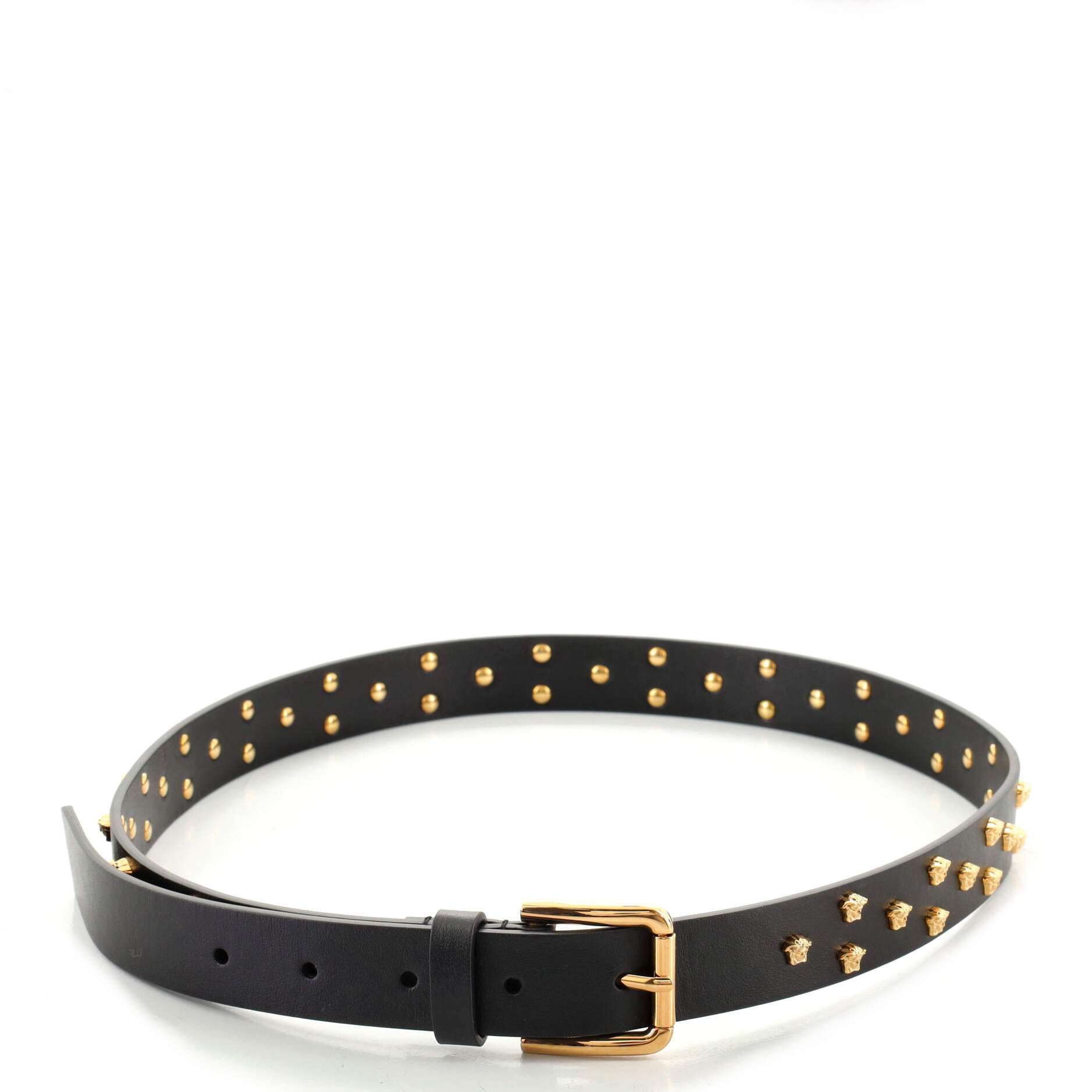 Buckle Belt Medusa Studded Leather Medium 85
