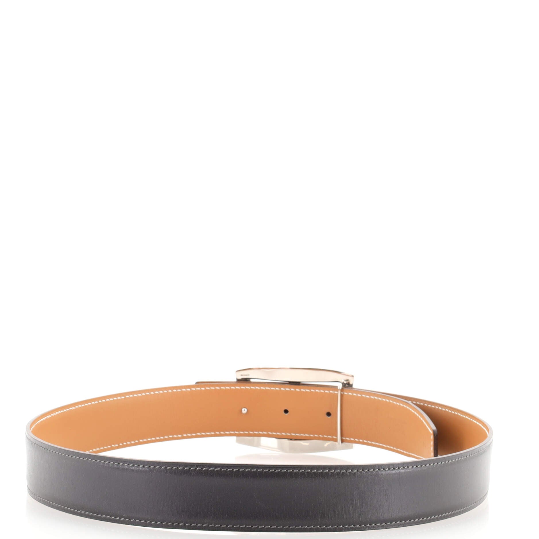 Double Hole Buckle Belt Metal and Leather Medium 75
